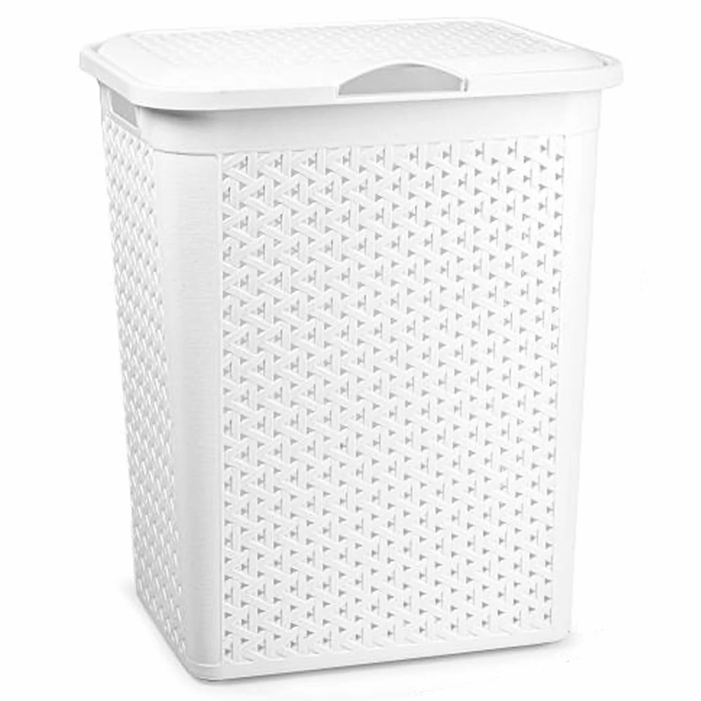 Cubo para Ropa Sucia con Tapa y Asas 38 Litros Plástico Imitación Mimbre Blanco 49 x 38,5 x 29,5 cm