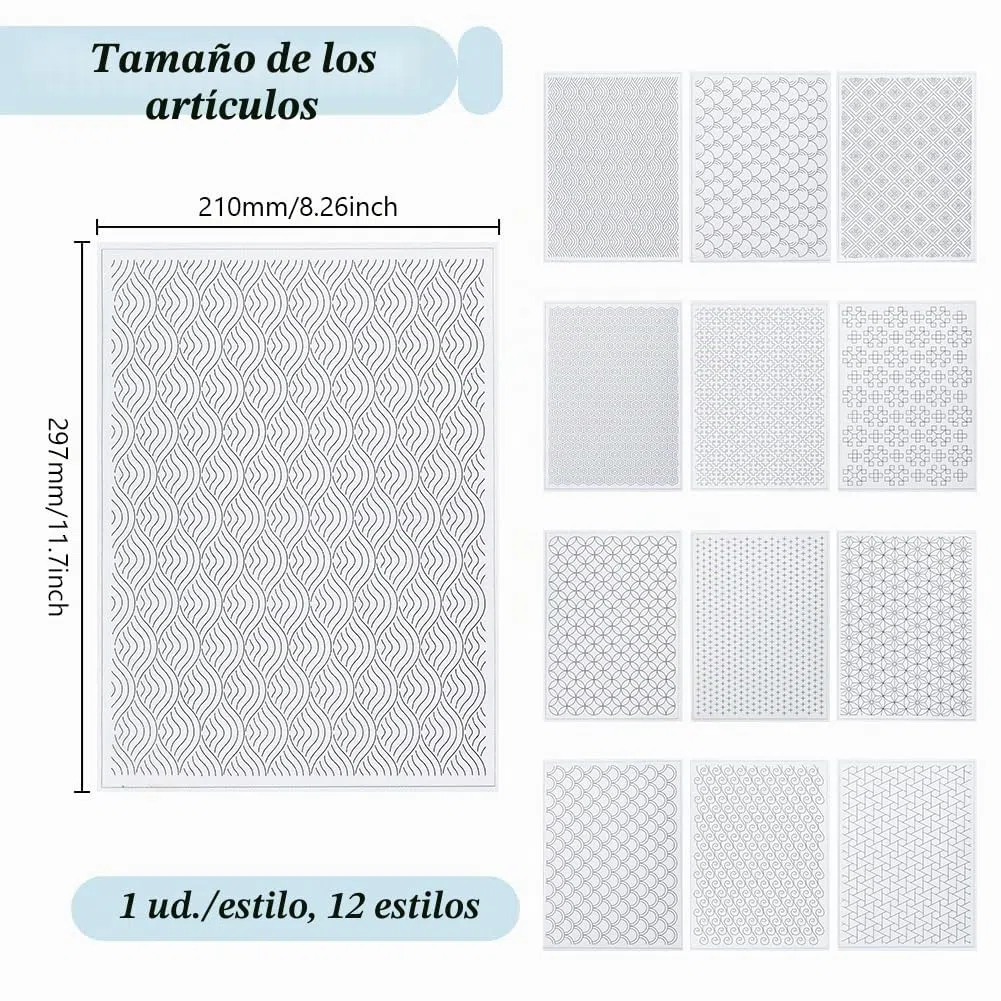 FREEBLOSS Sashiko - Estabilizadores de Bordado Solubles en Agua, 12 Unidades, Plantilla para Coser Adhesivo y Lavar, Patrones de Transferencia, Tamaño A4