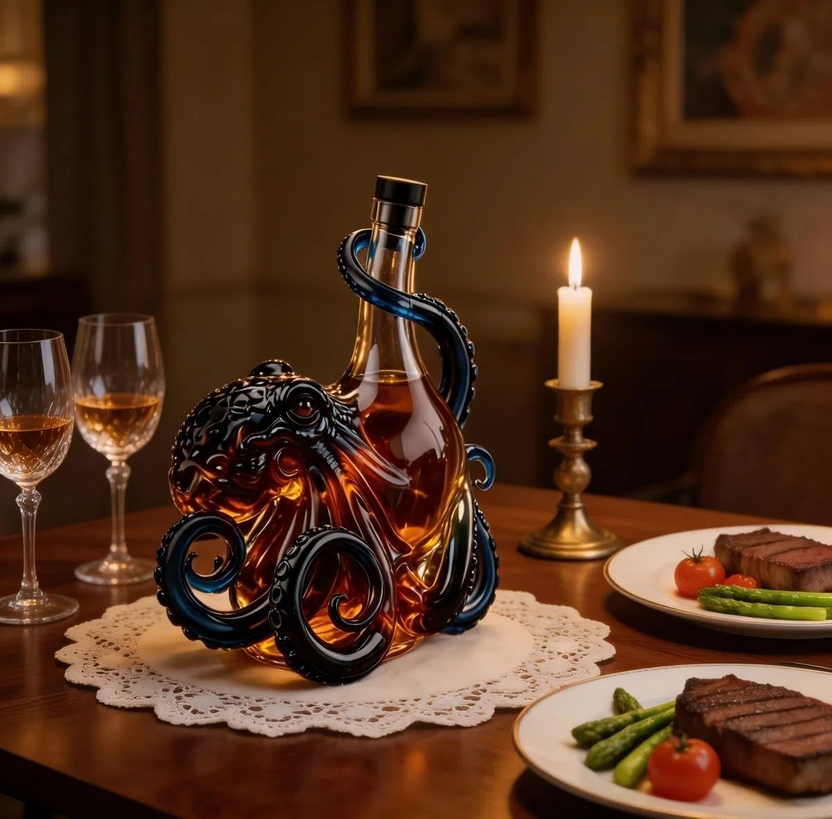 Edición Rum Vaso de Cristal 3D Pulpo Botella | 350ml Botella Coleccionista Rum Edition Glass 3D Octopus Bottle | Ancestral Arte Náutico en Cristal para Decantador de Mar Profundo Decoración Estética