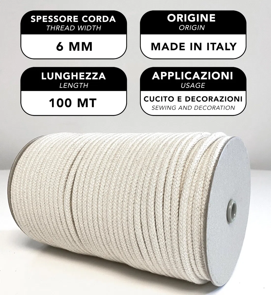 IPEA Hilo Macrame 6 mm x 100 Metros – Rollo Súper Largo – Cuerda de Macrame para Decoraciónes, Manualidades, Trabajos Artesanales y Colgantes – Hilo de Coser – Color Natural