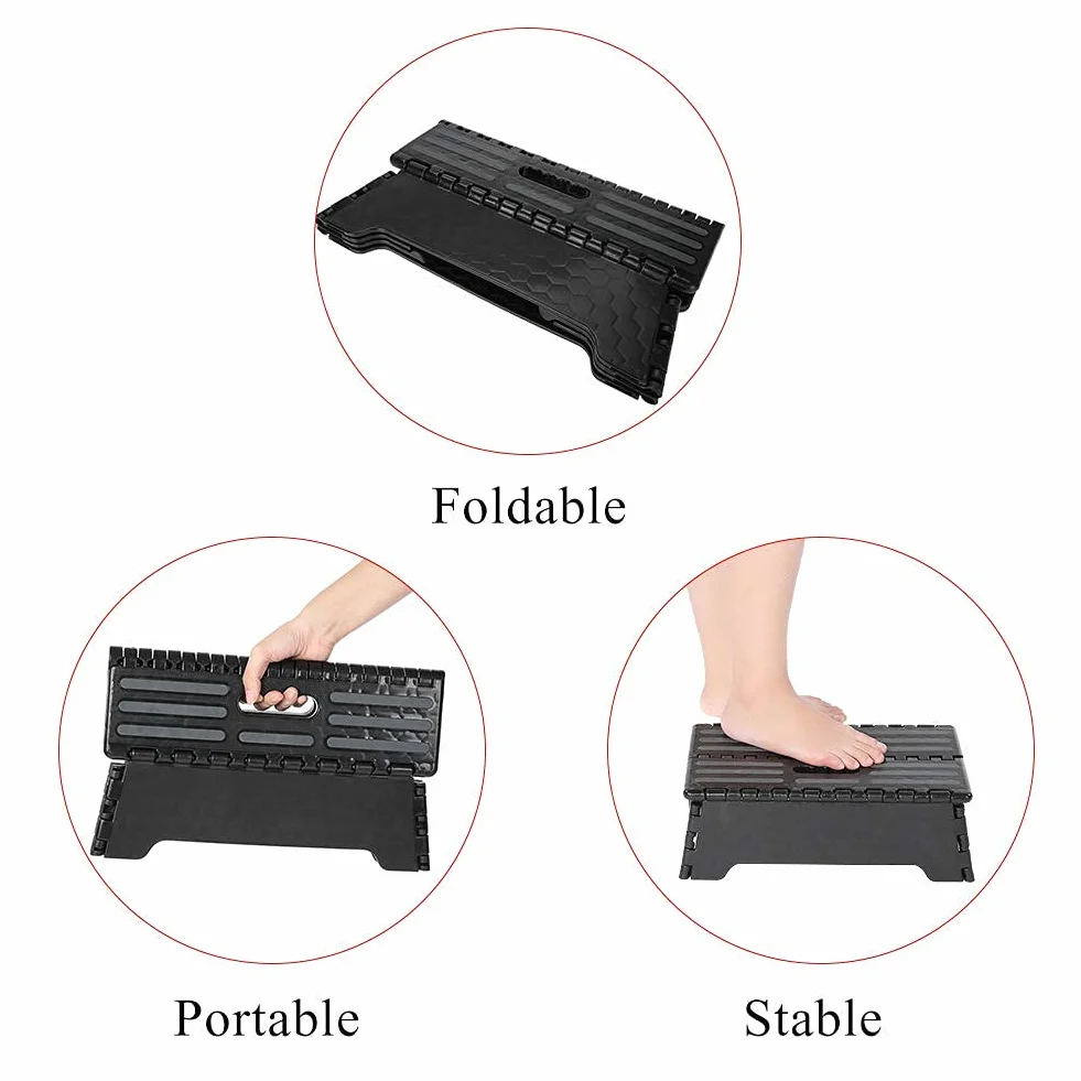 Taburete Plegable Multiusos Negro Antideslizante y portátil para baño y Cocina, Capacidad máxima 136 kg