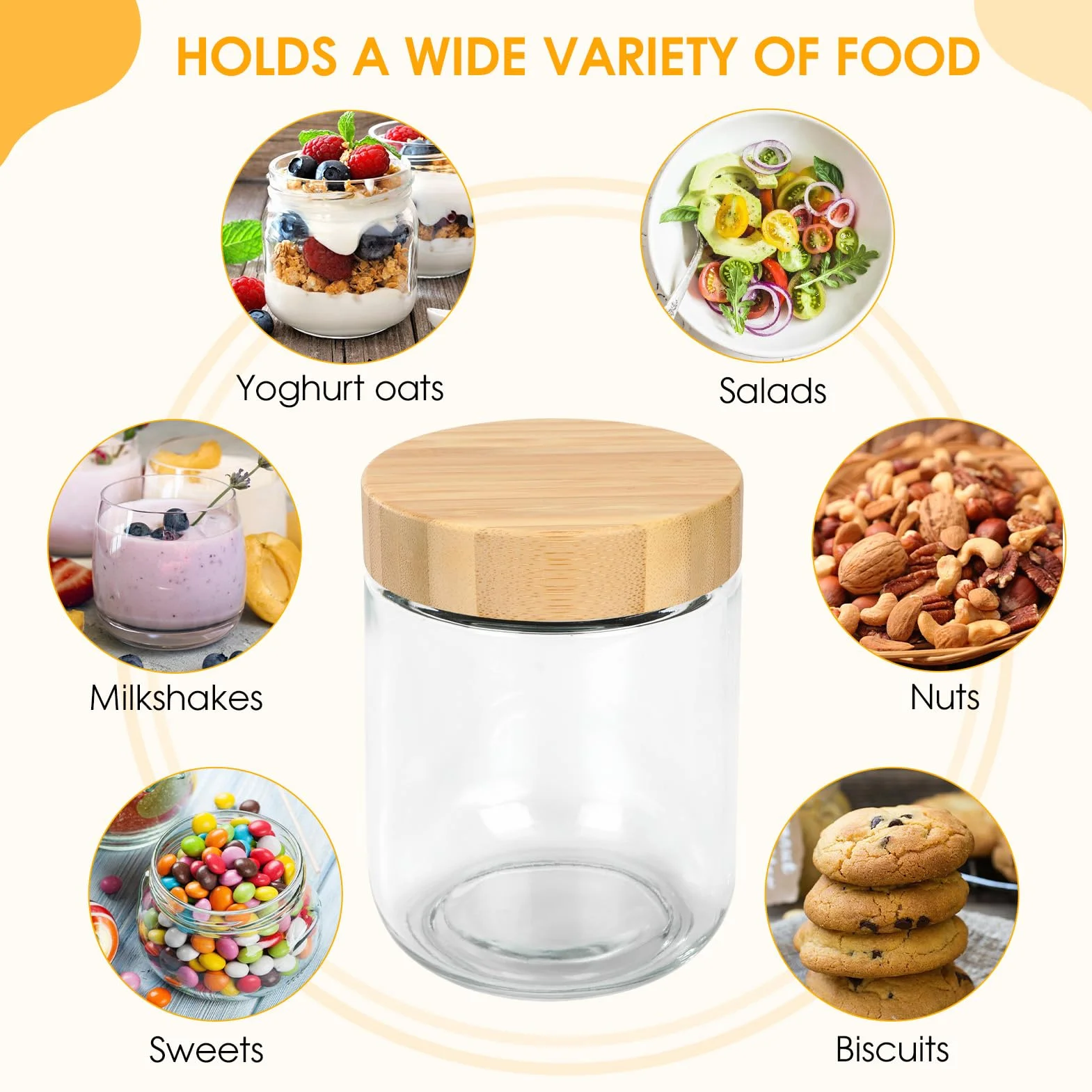 4 Tarros de Comida Preparada 500ml Tarros de Avena con Tapa, 16oz Tarros de Cristal con Tapa de Rosca, Bote Cristal Hermetico para Yogur,Batido,Avena,Mermelada,Especias,Preparación de Comidas
