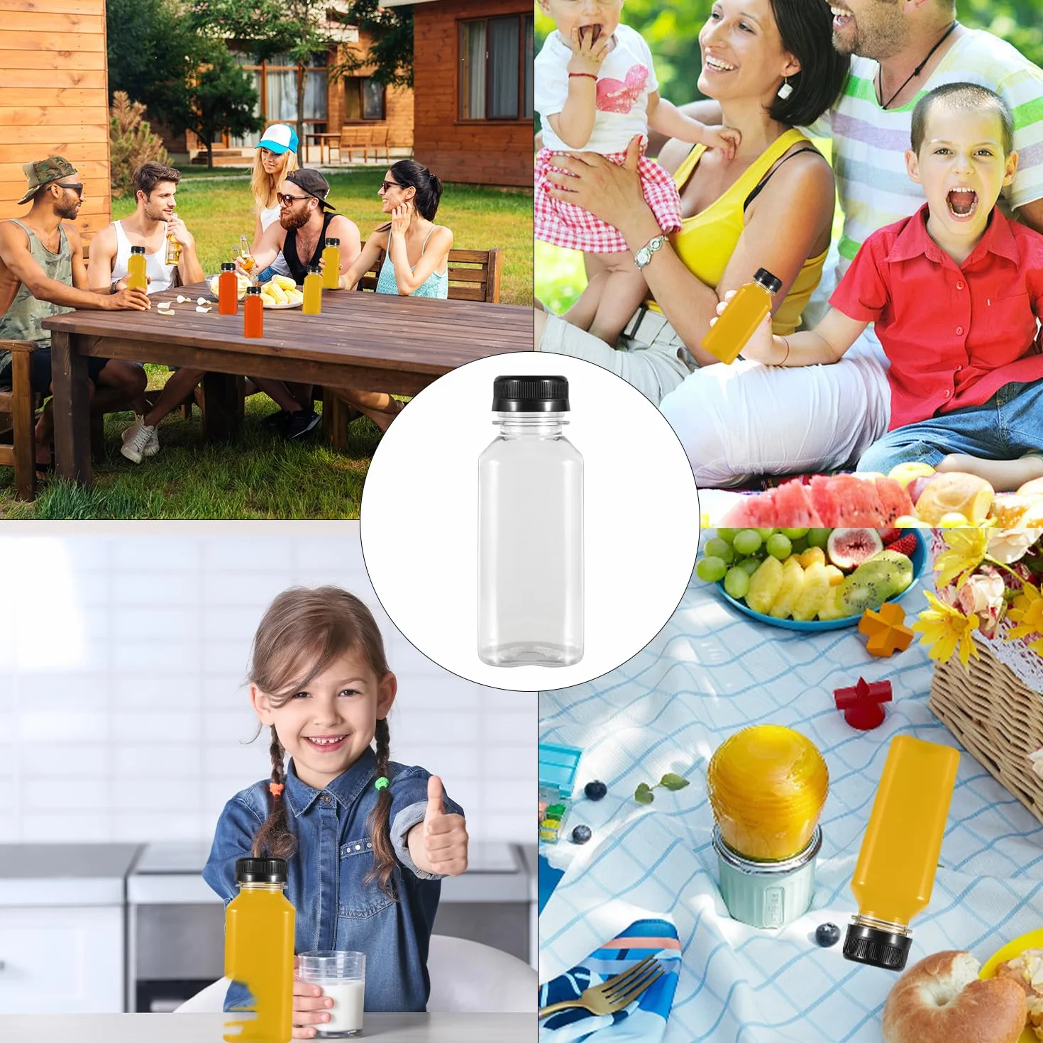 "Pack de 10 botellas de plástico rellenables de 250ml, botellas de plástico rellenables vacías, Smoothie para zumos,botellas reutilizables y transparentes para nevera, licuadoras, shots, agua, leche "