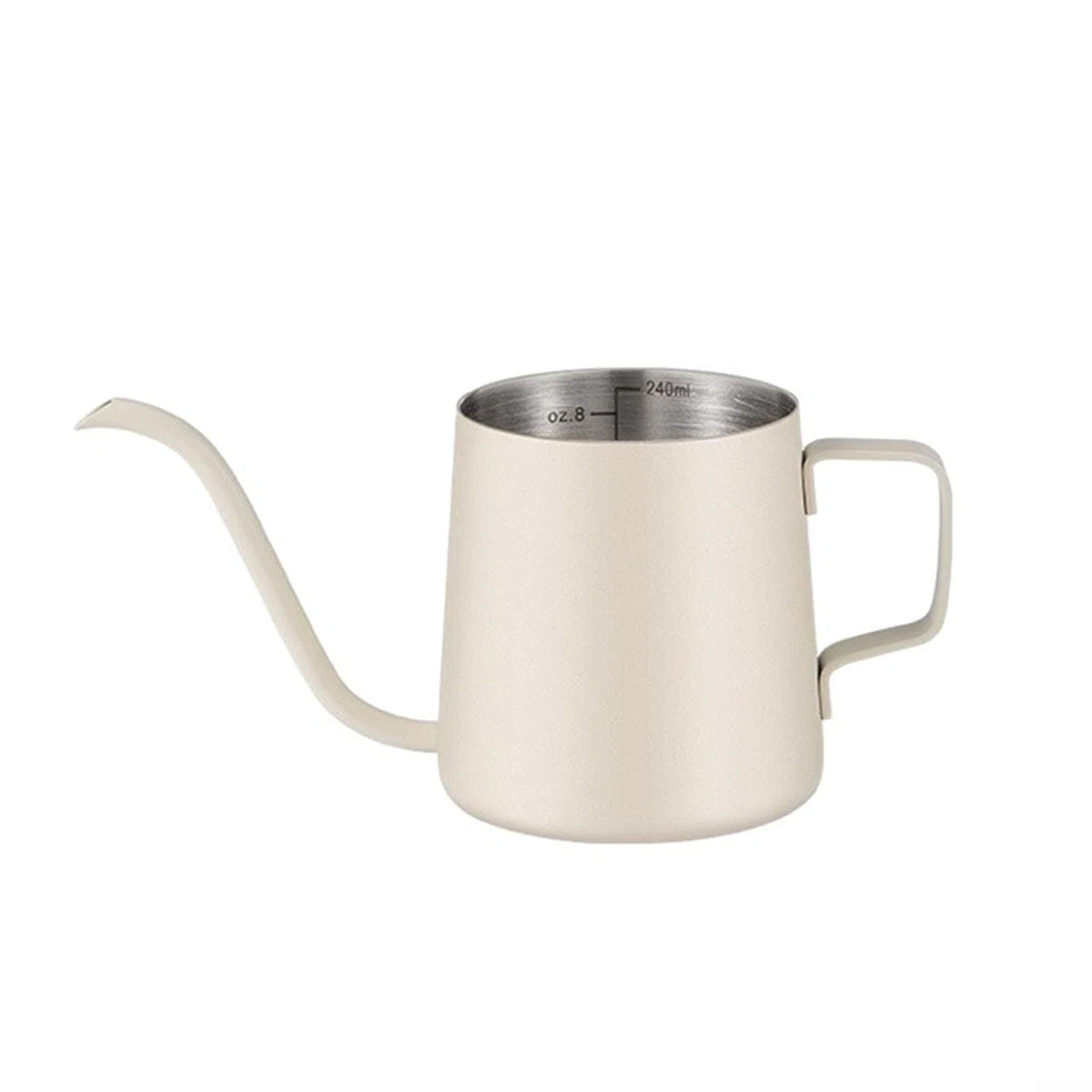 Hervidor de cuello de cisne, hervidor de café de acero inoxidable plateado hecho a mano, jarra de té y agua con boquilla de flujo de precisión (250 ml graduado), 58B2P42JO9L77RFG1R310ZV2080