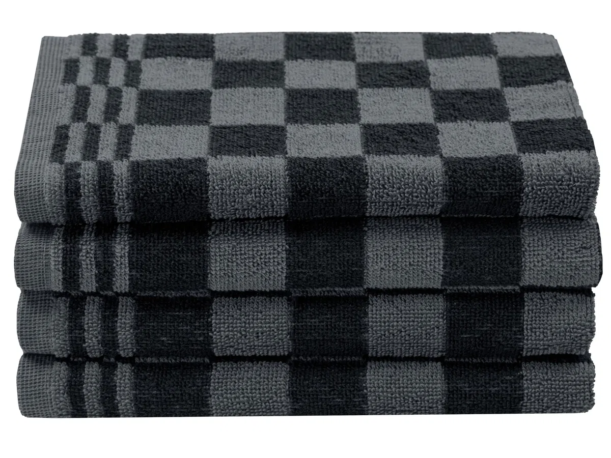 ZOLLNER Juego de 4 paños de Cocina de algodón en 50x50 cm - paños de Cocina Muy absorbentes y Resistentes - Lavables hasta 60°C - en Negros a Cuadros - Calidad hostelería - Certificado Oeko Tex