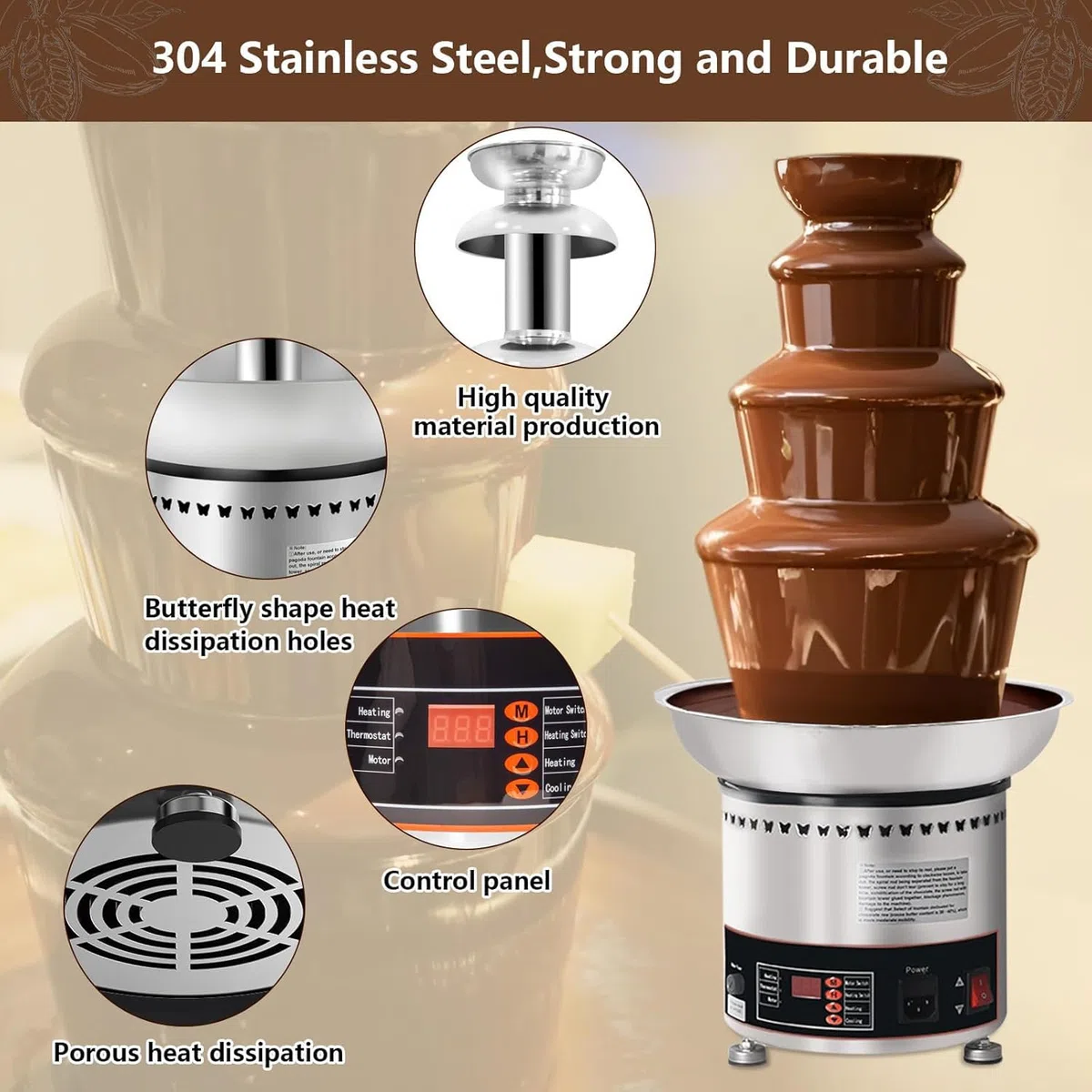 Fuente eléctrica de fusión de chocolate, torre de fondue de acero inoxidable para bodas y fiestas, máquina de fondue caliente comercial de 4 a 7 niveles, perfecta para cumpleaños y eventos