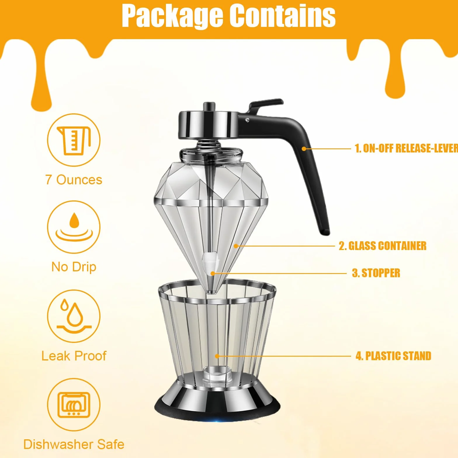 Mumisuto Dispensador de Miel 200ml, Tarro Antigoteo con Soporte de Vidrio Transparente, Accesorio de Cocina