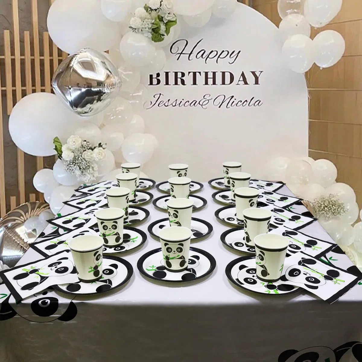 Vajilla Panda, Set de Decoración para Cumpleaños y Fiesta