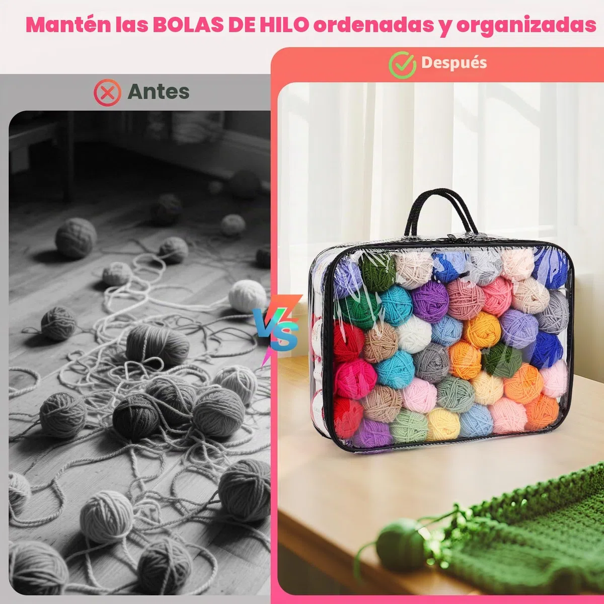 Coopay Organizador de almacenamiento de hilo transparente, 3 unidades, bolsas de almacenamiento de hilo de 12 x 16 x 4 pulgadas, organizador de almacenamiento de punto a prueba de polvo con