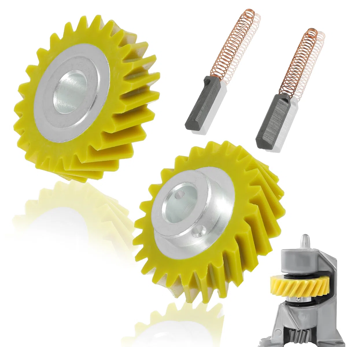 2 unidades Repuesto de engranaje helicoidal para batidora W10112253,compatible Whirlpool Kenmore 4162897, 4161531, WPW10112253, 4169830, WPW10112253VP, 5K5SS, 5KPM5 (Contiene escobillas carbón)