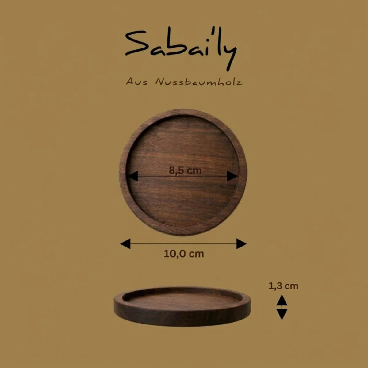 Sabai'ly - 2 Portavelas Elegantes de Nogal sostenible - Ø 10 cm ⇧ 1.3 cm (Borde Recto) - Platos y Soportes para Velas y Posavasos Decorativos, Toque cálido para tu hogar, Candelabros de Madera