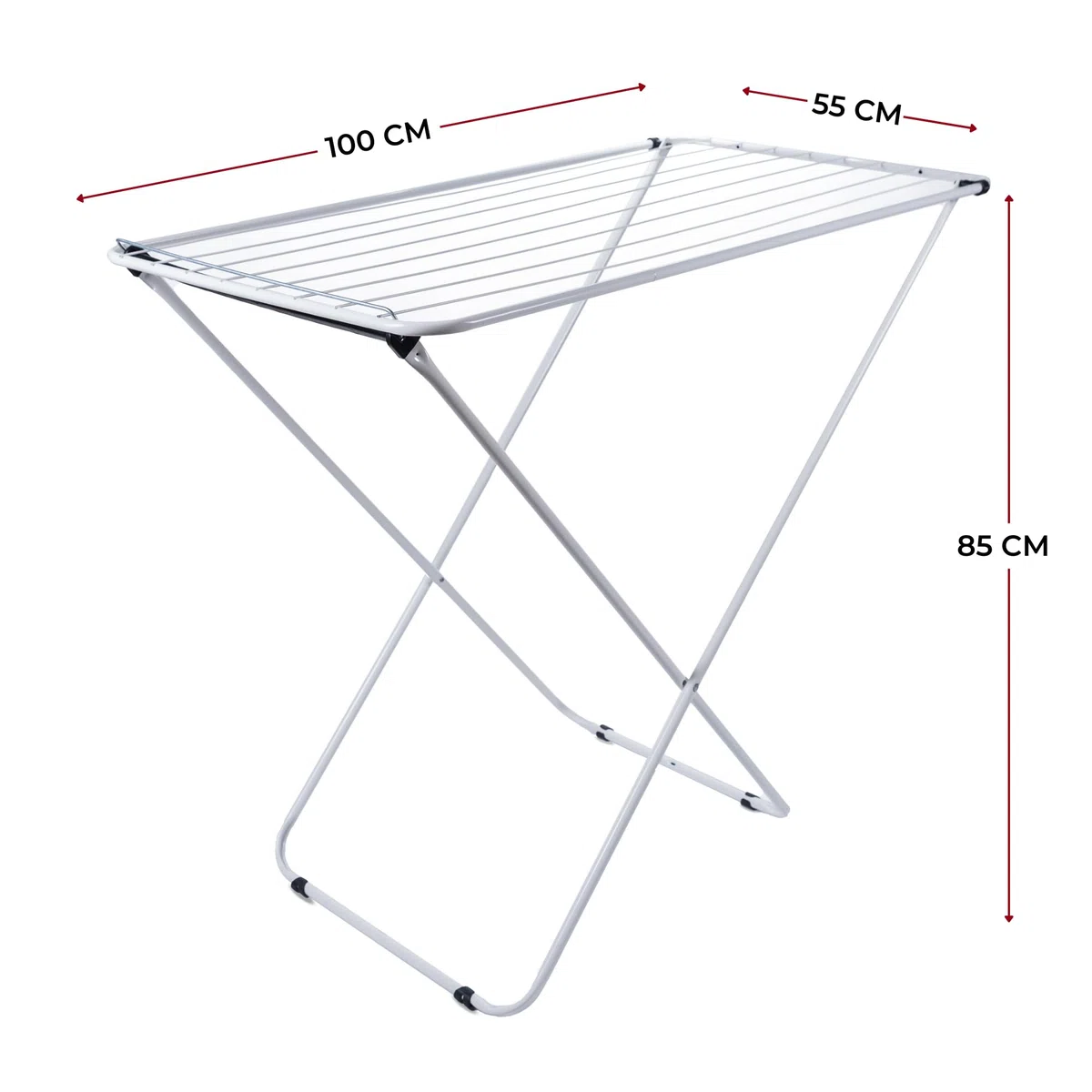 Tendedero de Ropa Plegable Sin Alas de Acero Blanco con Superficie de Secado 10m - Ligero y Compacto con Patas Antideslizantes con Fácil Plegado para Pequeños Espacios - Fabricado en Europa