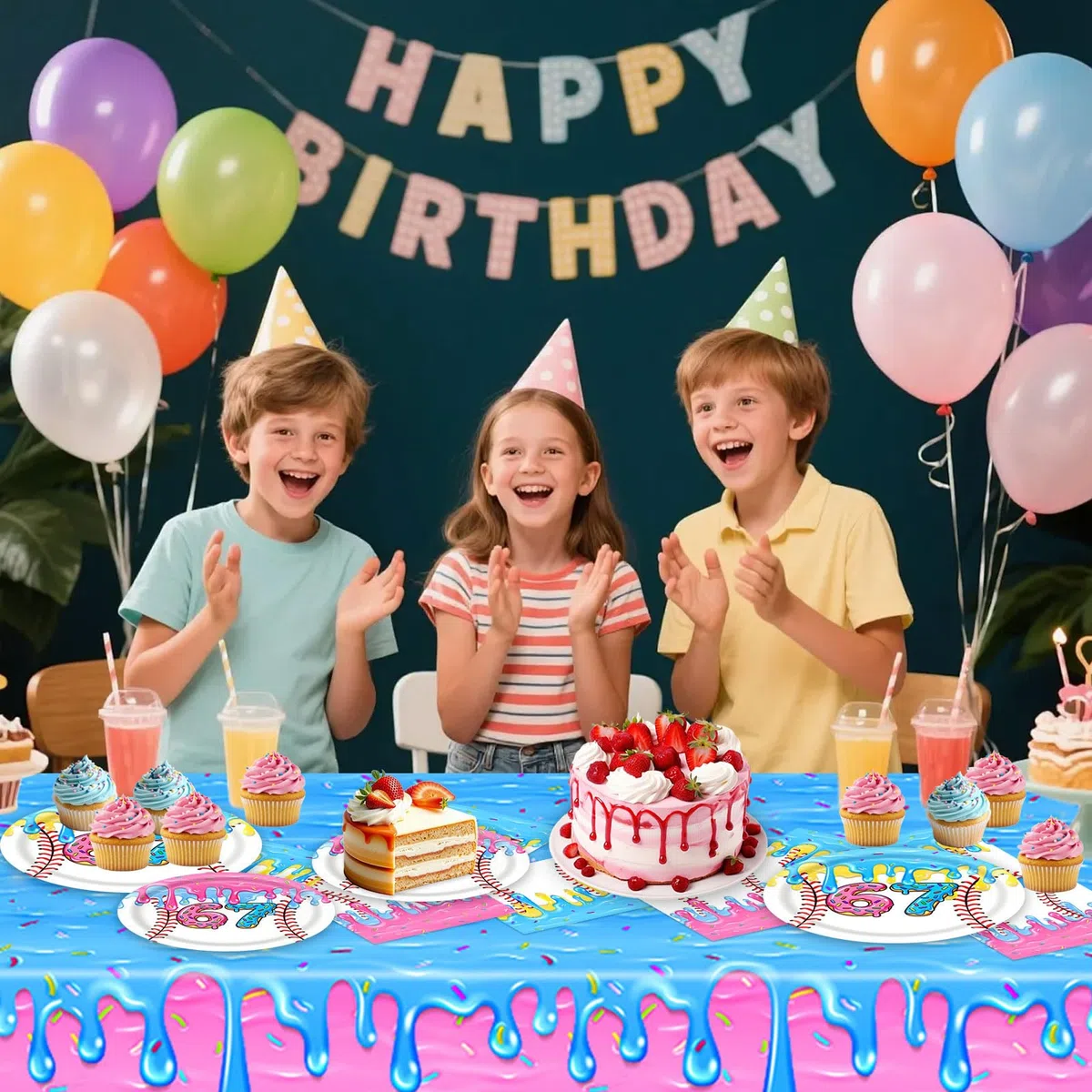 51 Piezas Sixseven Set de Vajilla para Fiestas de Cumpleaños, 20 Platos, 20 Servilletas y 1 Mantel, para Cumpleaños de Niños y Fiestas Temáticas