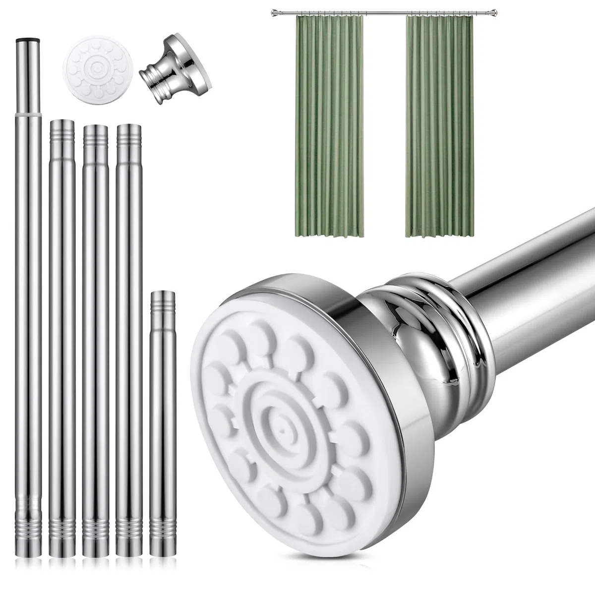 Barra tensora de acero inoxidable de 68-200cm extensible | Barra de cortina de ducha sin taladrar | Barra de cortina ajustable para baño, cocina y puertas de armario | Barra telescópica con red y tul