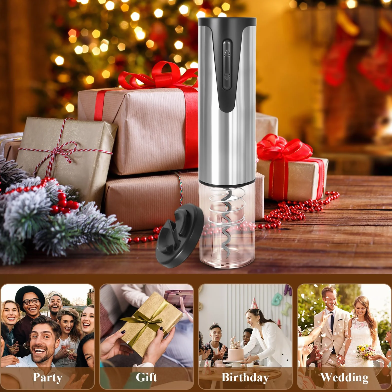 Abrebotellas de vino eléctrico, sacacorchos automático eléctrico recargable con cortador de papel de aluminio y cable de carga USB para Hogar,Bar y como Regalo,Plata