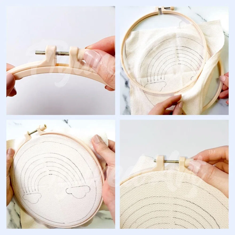 Figured'Art Punch Needle Kit de Bordado Adultos y Niños - Arcoíris - Manualidades Kit de Aguja Mágica DIY completo - 20x20cm con bastidor circular
