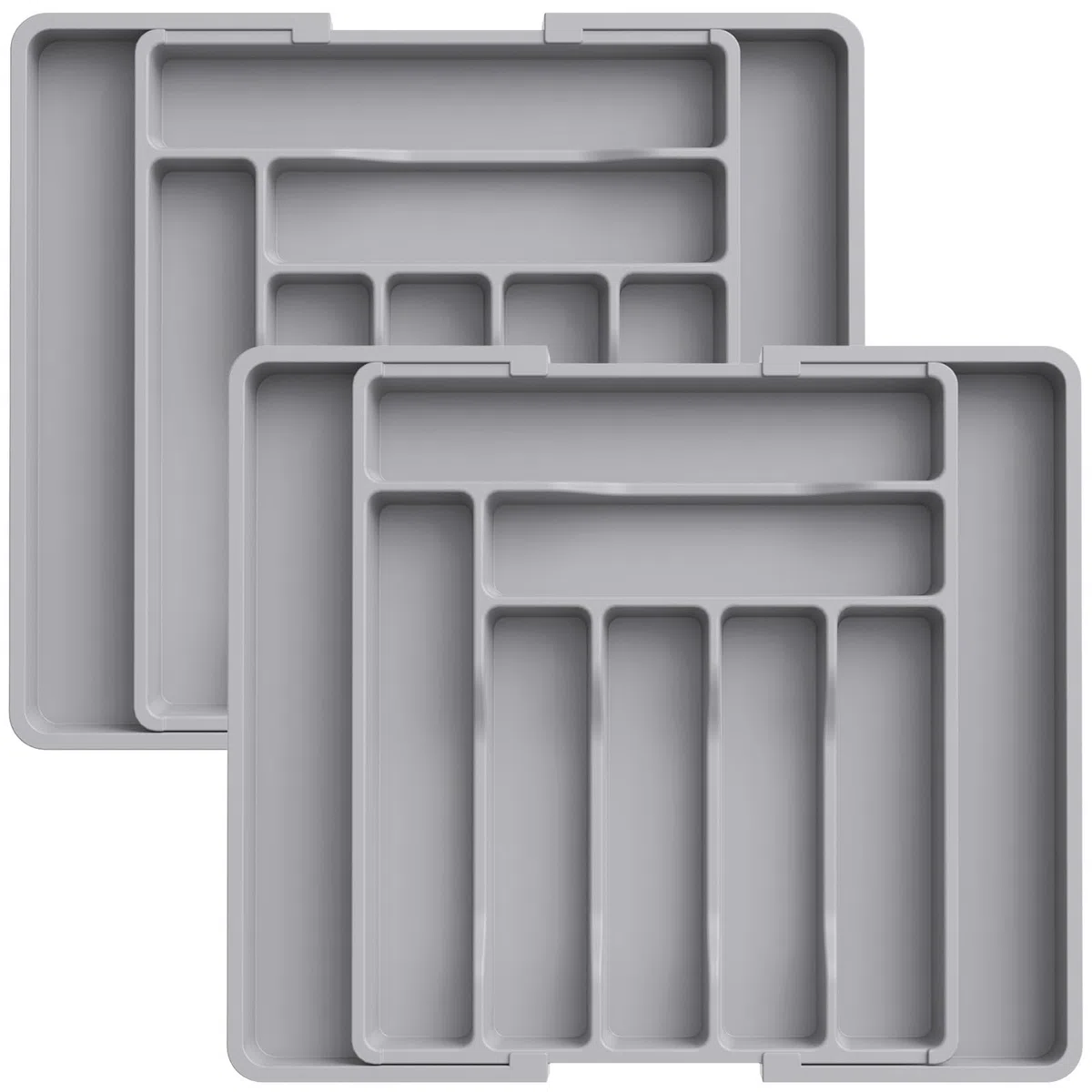 Lifewit Organizador Cuberteros para Cajon, Bandeja de Utensilios Extensible para Cocina, Separador Vajilla de Plástico para Almacenaje Cocina,Guarda Cuchillo Cuchara Tenedor,Mediano,Paquete de 2,Gris