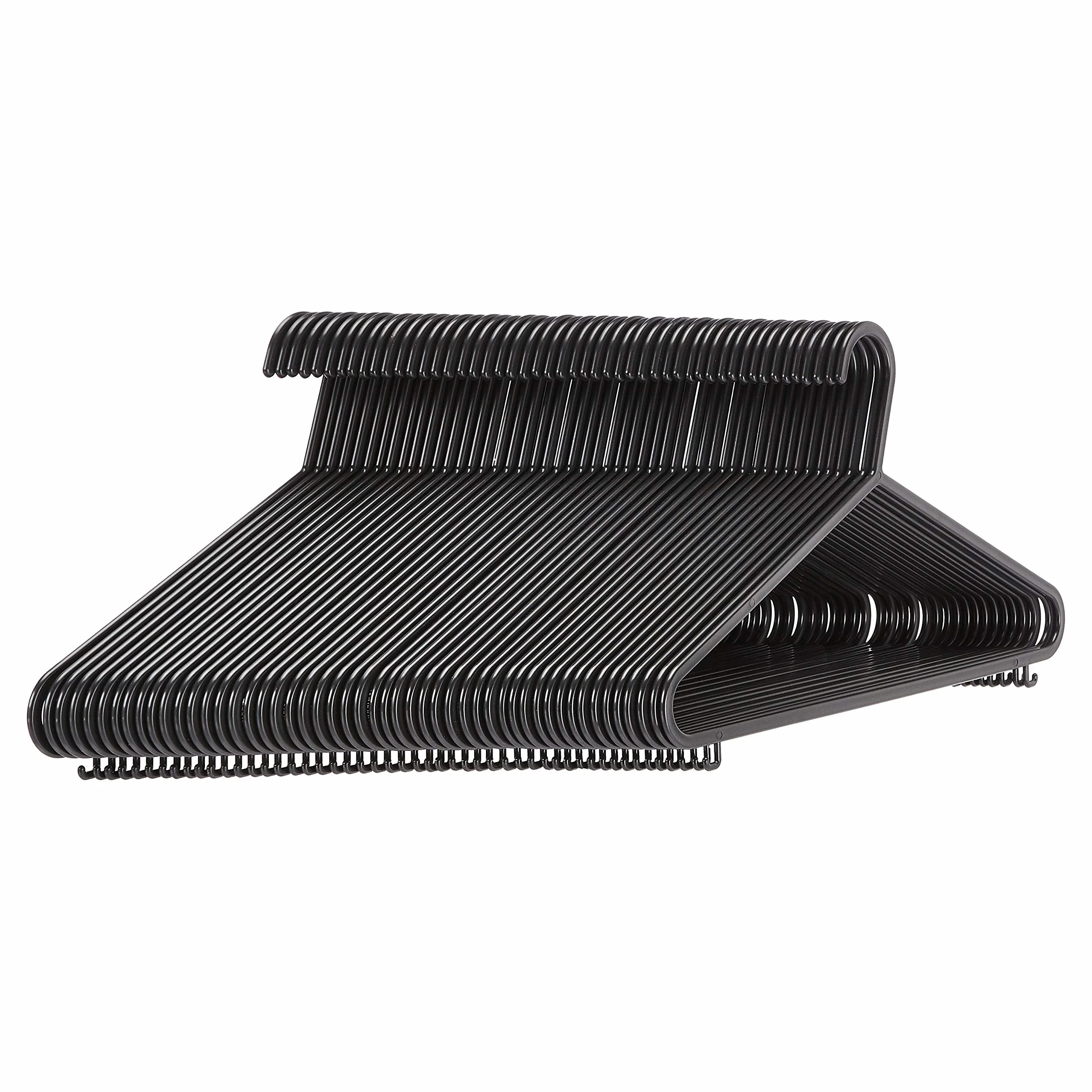 Amazon Basics Perchas de plástico con barra para pantalón de traje, Paquete de 50, Negro