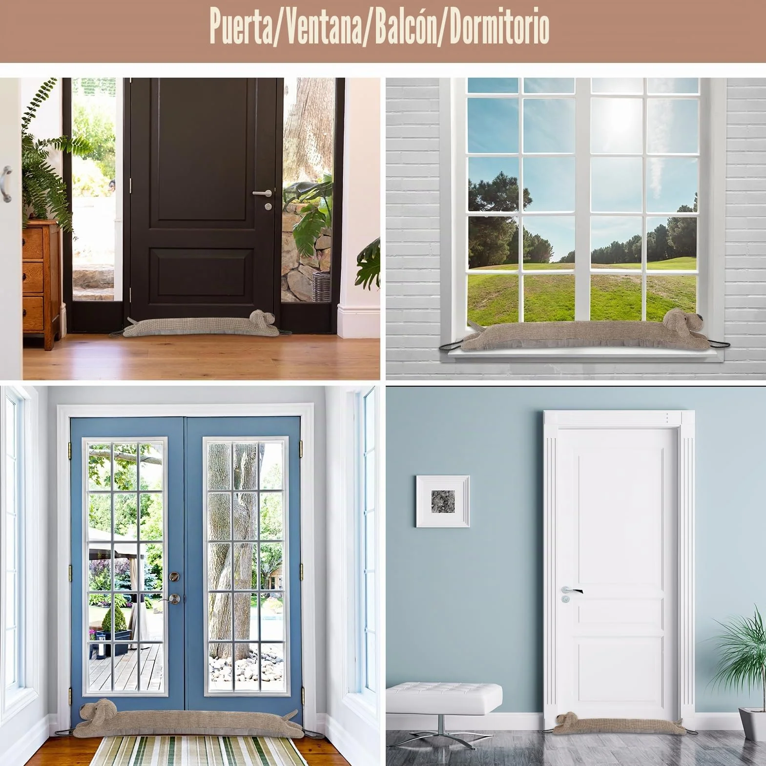 Burletes de Puerta Decorativos Paravientos 81 cm para Puertas y Ventanas, Amortiguador de Corrientes de Aire contrapesado para la Parte Inferior de la Puerta - Perro marrón 32"