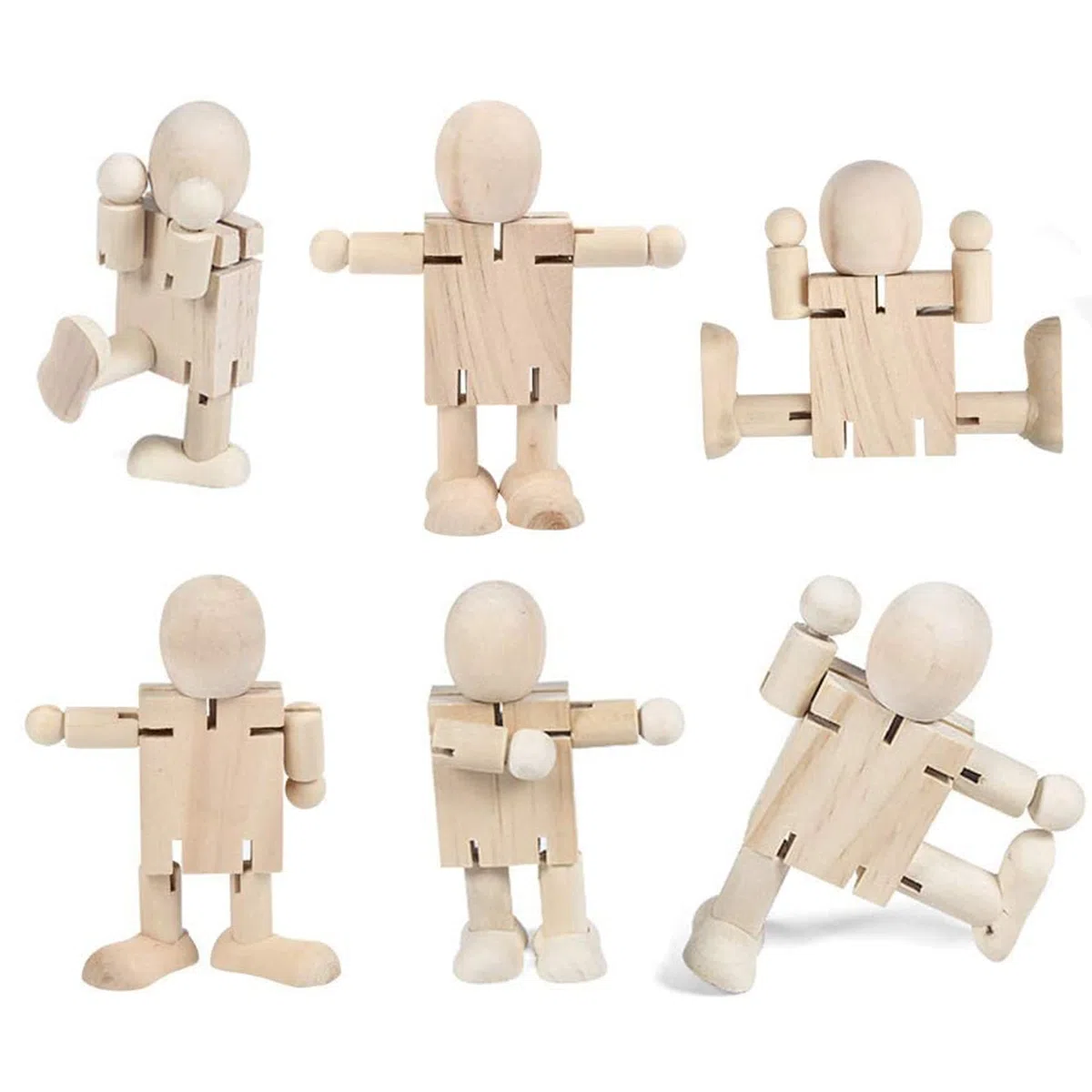 SEABABOO 6pcs Muñecas de clavija madera Peg Personas Cuerpos Muñecas de madera bricolaje Robot para Manualidades pintura de cumpleaños de bricolaje