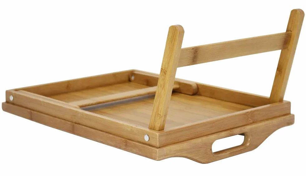 KKTONER Bandeja Portátil con Patas Plegables para Cama y Desayuno, Hecha de Bambú Natural