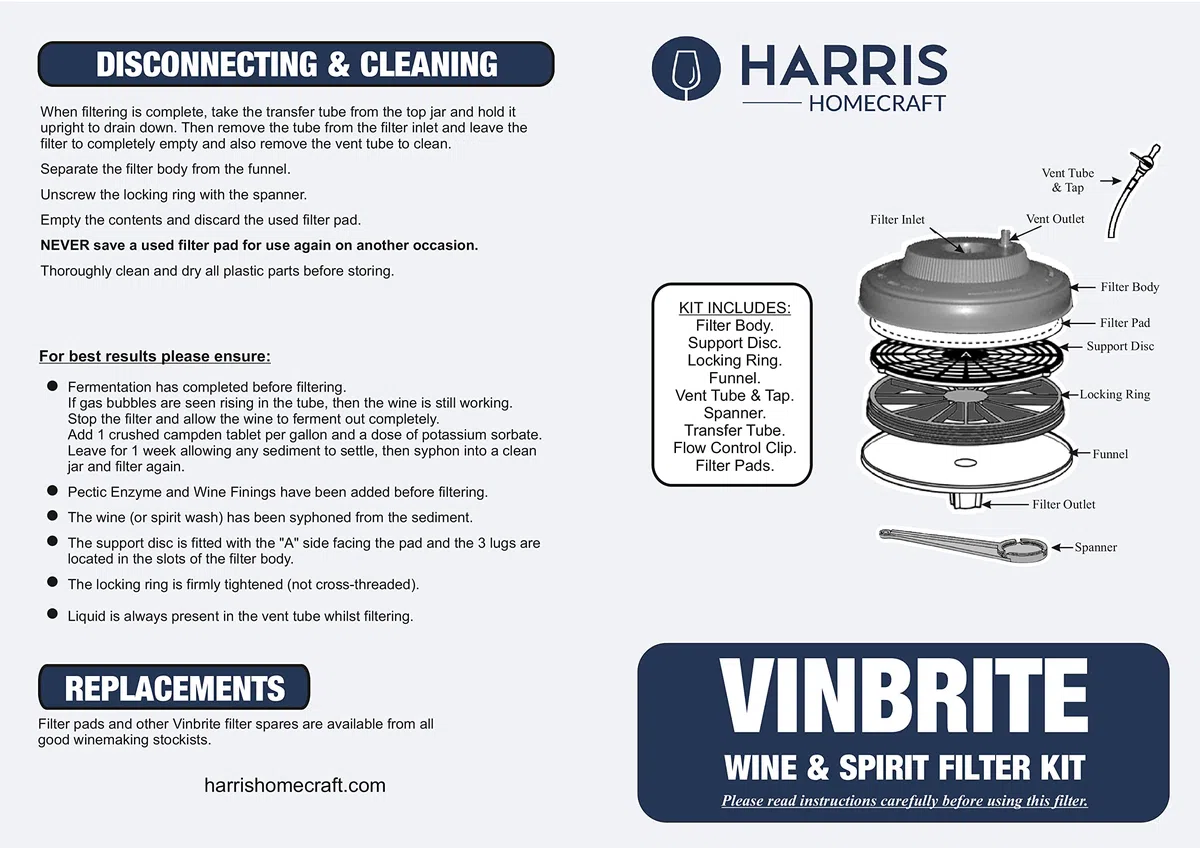 Harris Filters Balliihoo Homebrew MkIII Vinbrite - Kit de Filtro de Vino