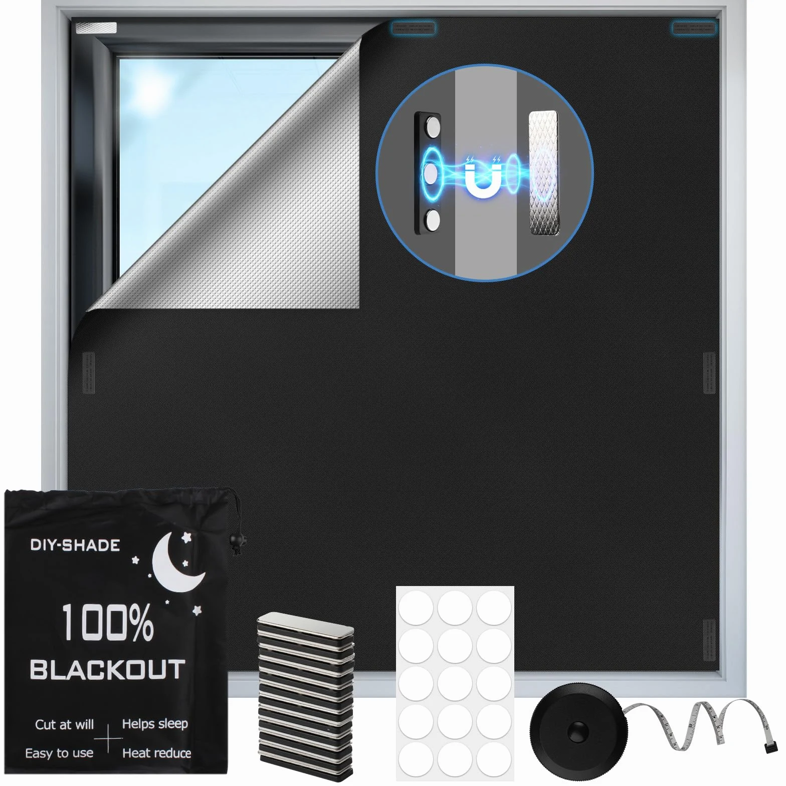 300x148cm Estor Opaco Magnético, Estor Térmico Opaco sin Taladrar, Anti-Ultravioleta,Protección Solar,100% Tela Oscurecedora para Ventanas Dormitorio Caravana