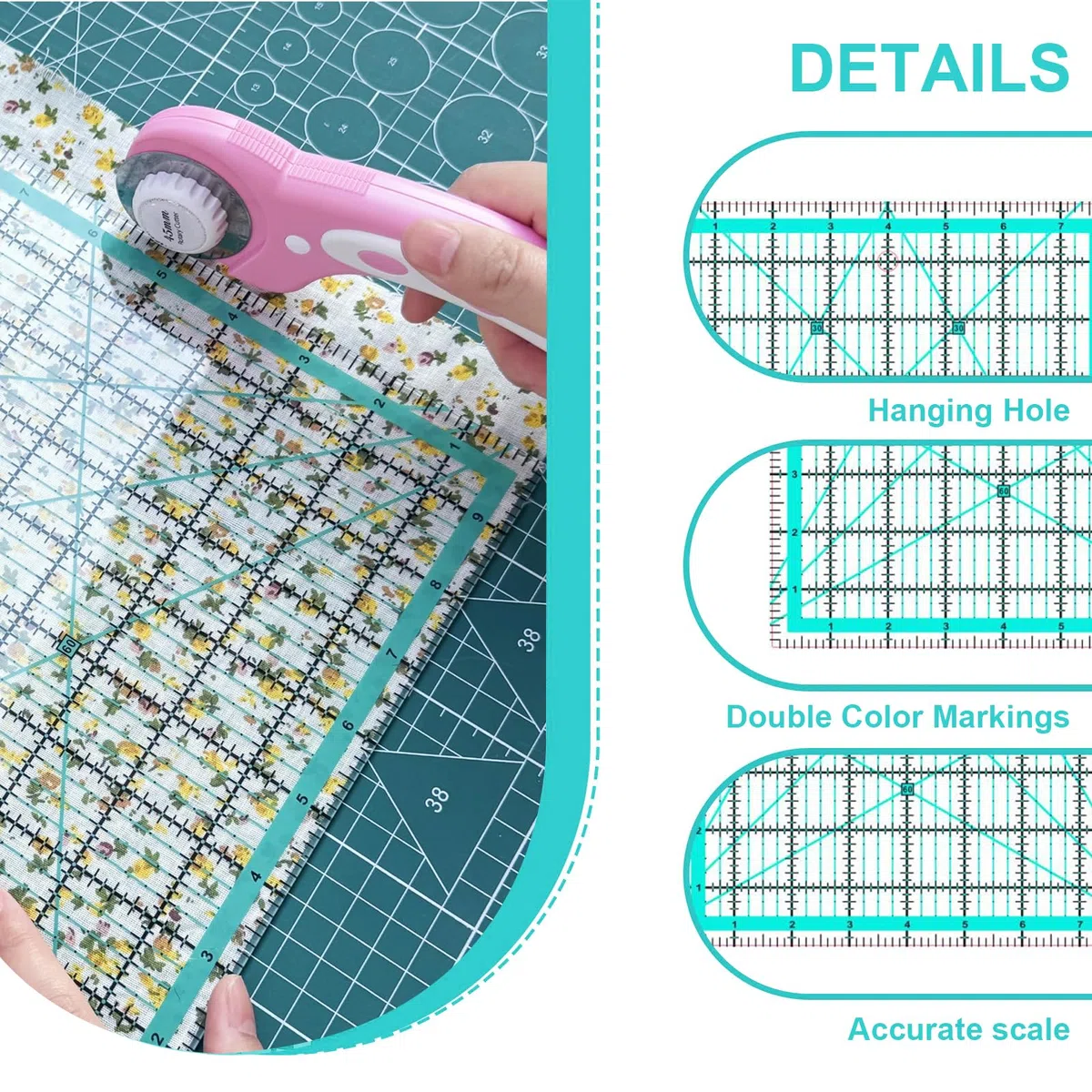 5 piezas regla para acolchado, regla grande, regla de patchwork, regla de costura (2,5/3,5/5/6/8 pulgadas)