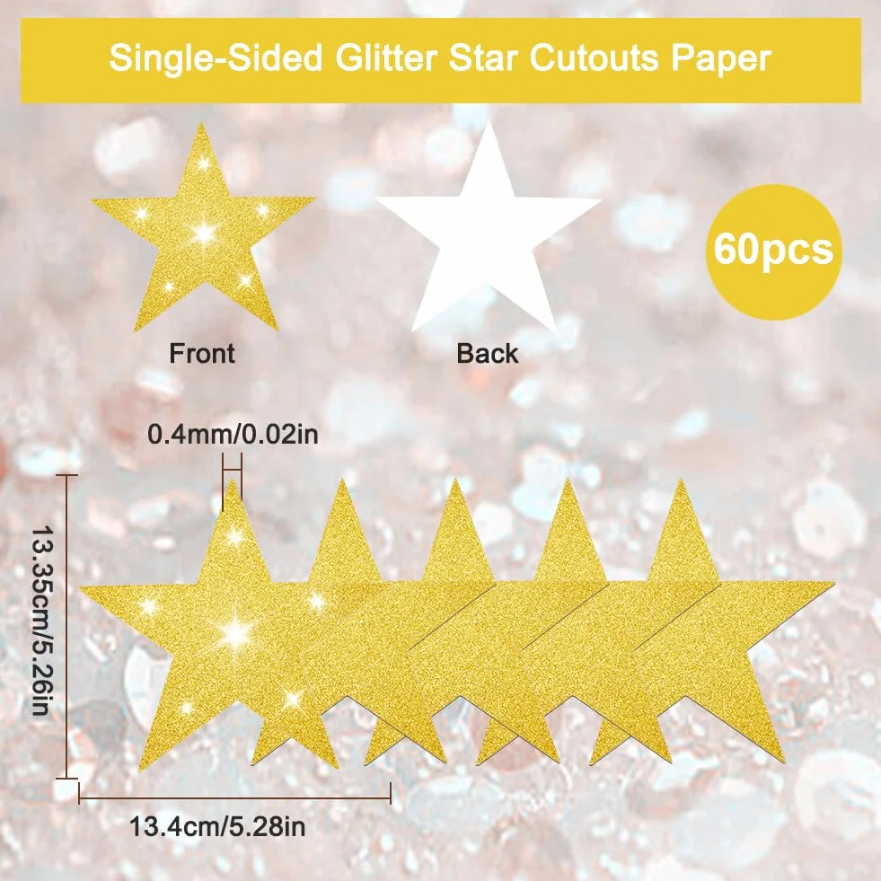 60 Pieza de Recortes de Estrellas Doradas de 5 Pulgadas Estrellas de Cartón Grandes Recortes de Cinco Estrellas Recortes de Estrellas de Cartón de Papel Impresos Individuales Decoración para