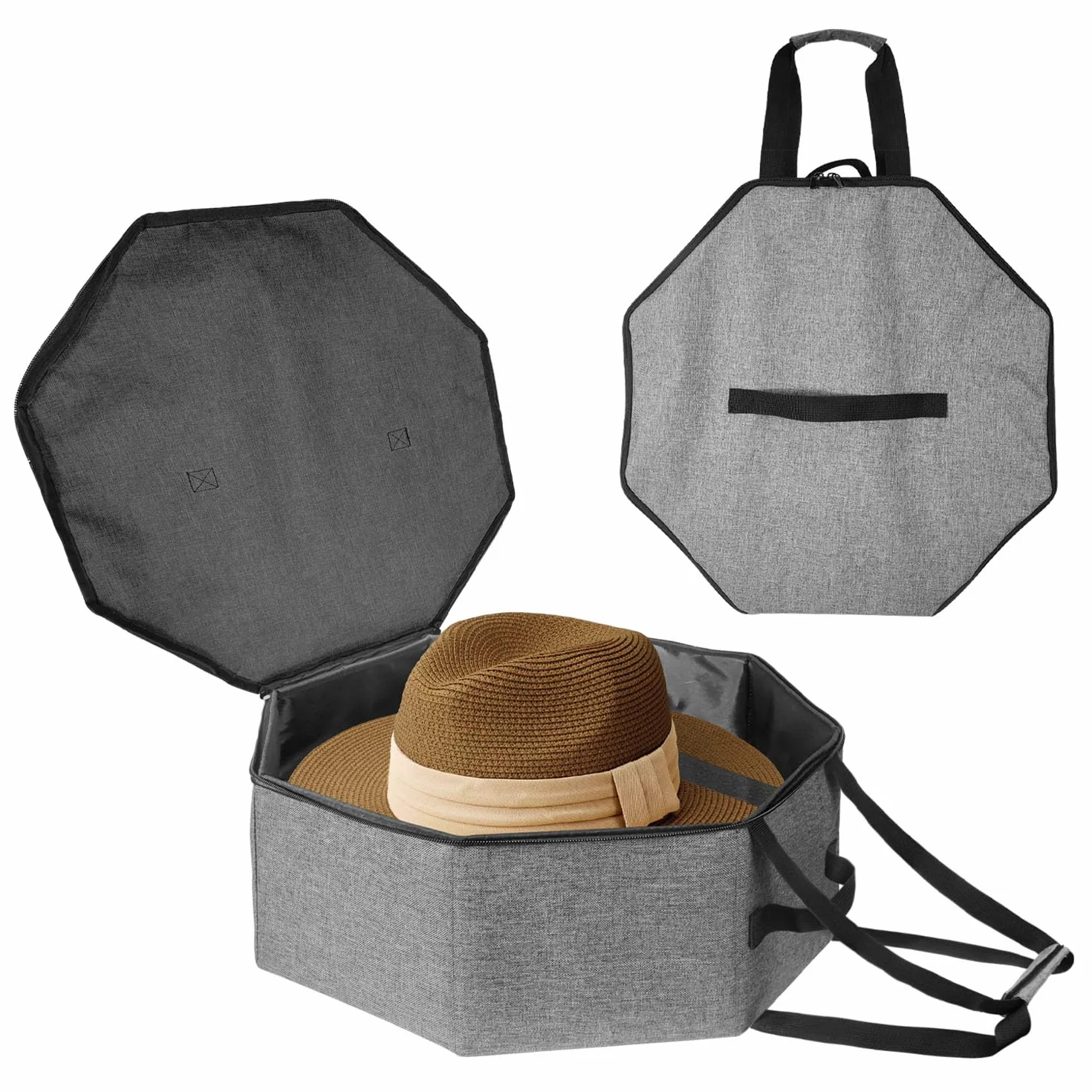 Boczif Bolsa organizadora para Guardar Sombreros, Ideal para Mujeres y Hombres, Estuche para Sombreros de Vaquero con asa para Viajes (Gris)
