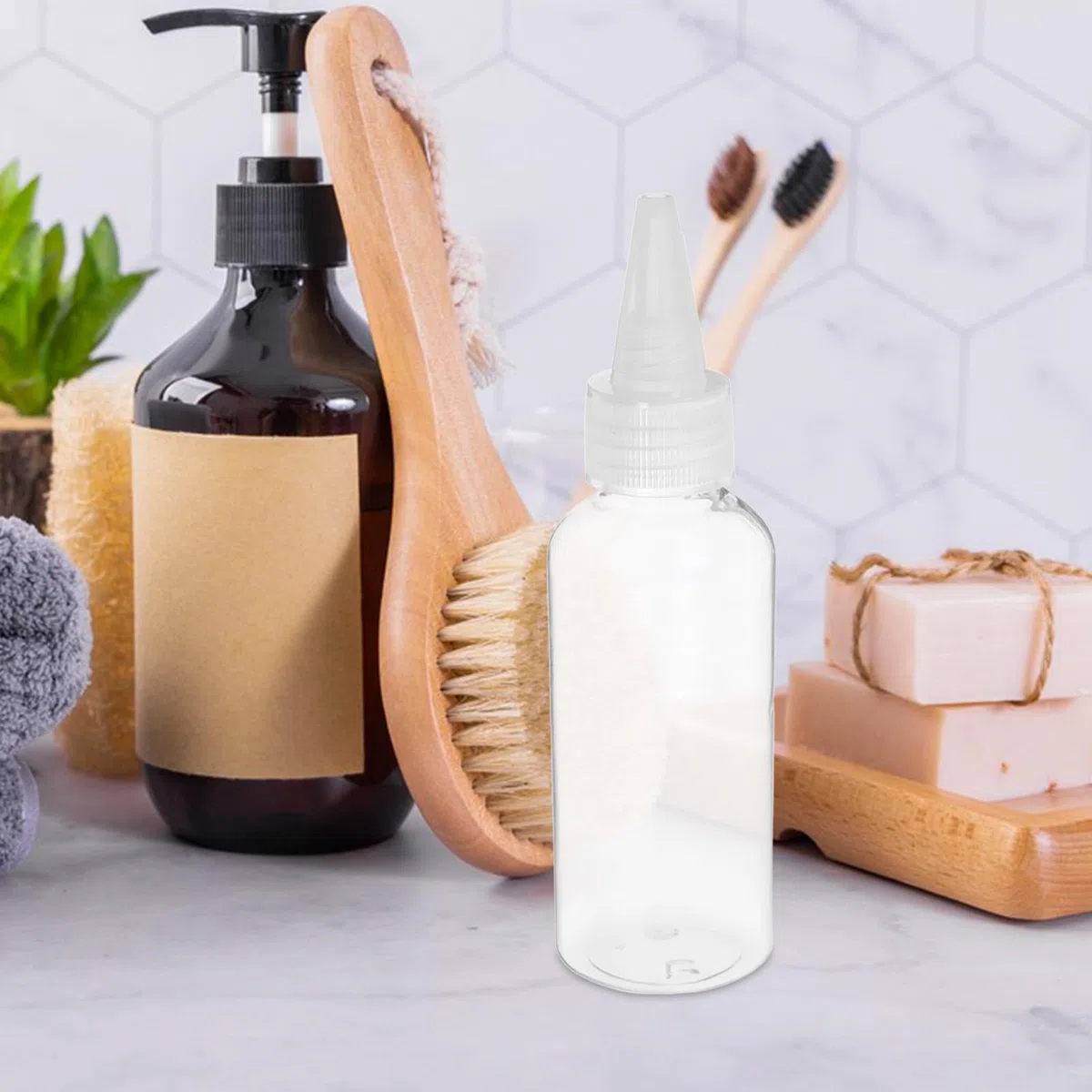 30 Botellas de Plástico Reutilizables de 60 Ml con Boca Puntiaguda, Exprimibles y Portátiles para Dispensar Lociones y Condimentos Líquidos