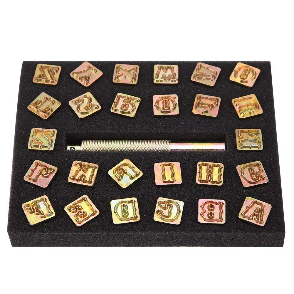 Agatige Letra de Sello de Metal, 13 mm Diseño Vintage Metal 26 Letras Juego de Punzones de Troquelado para Imprimir Metal, plástico, Madera, Cuero