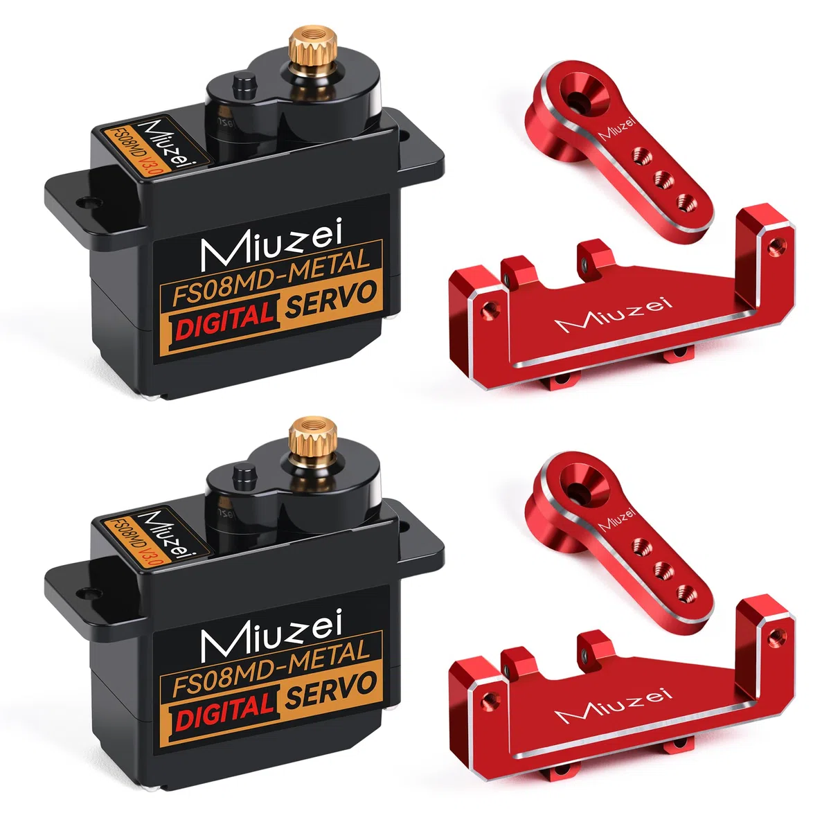 Miuzei Micro Servo Motor Copper Metal Gear Digital RC 180 Degree Mini Servo Motor for SCX24 AX24 Arduino Robot Arm 1/24 Car Boat with Servo Cable Horn Servo Mount Accessories