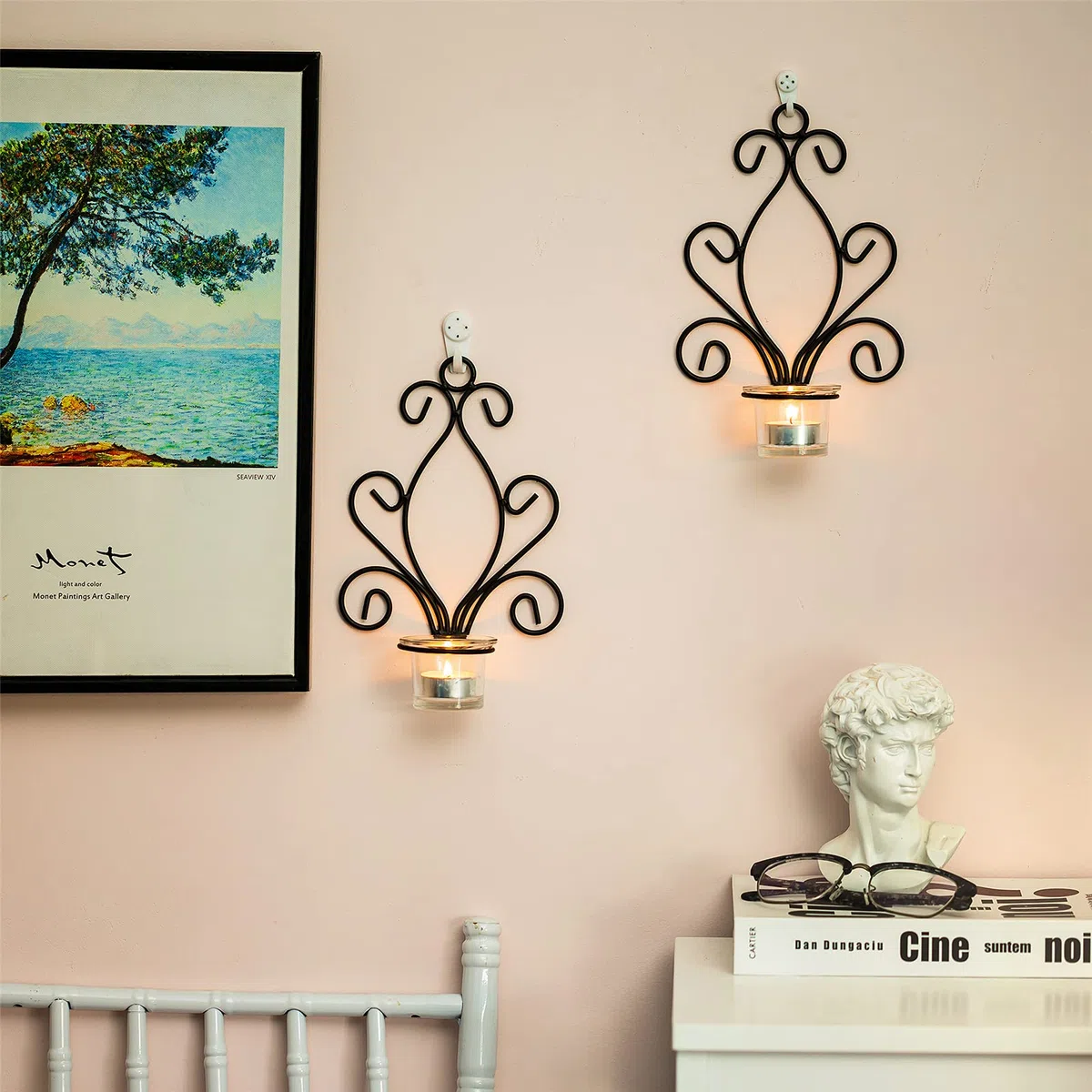 Sziqiqi Candelabro De Pared del Estilo Retro, Candelabro Creativo De La Vela del Hierro, Decoración De La Pared del Jardín Casero, Candelero, Negro
