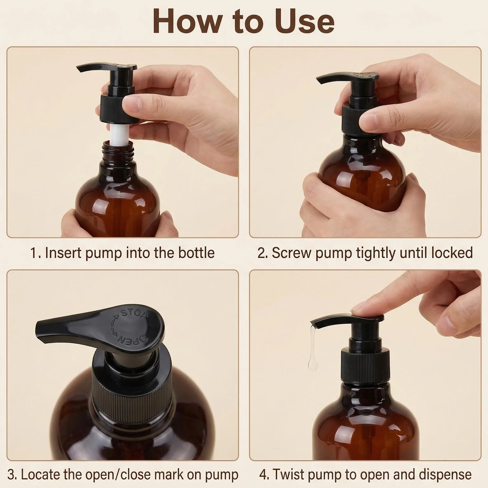 Dispensador de botellas de plástico ámbar vacío de 250 ml, a prueba de fugas, champú, gel de ducha, artículos de tocador, contenedor de líquido con bomba, 3 unidades