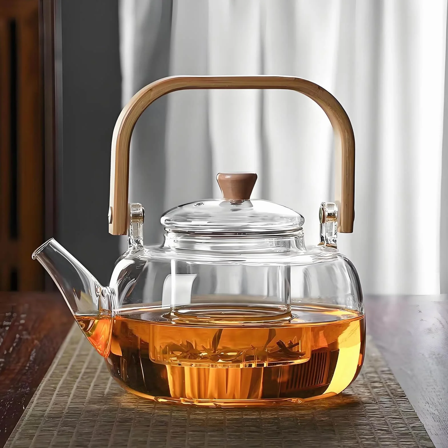 DxxD Tetera de Vidrio Transparente con Colador Extraíble, 1000 ml, para Té, Café y Infusiones, Apta para Lavavajillas, 19 x 15 x 12.5 cm