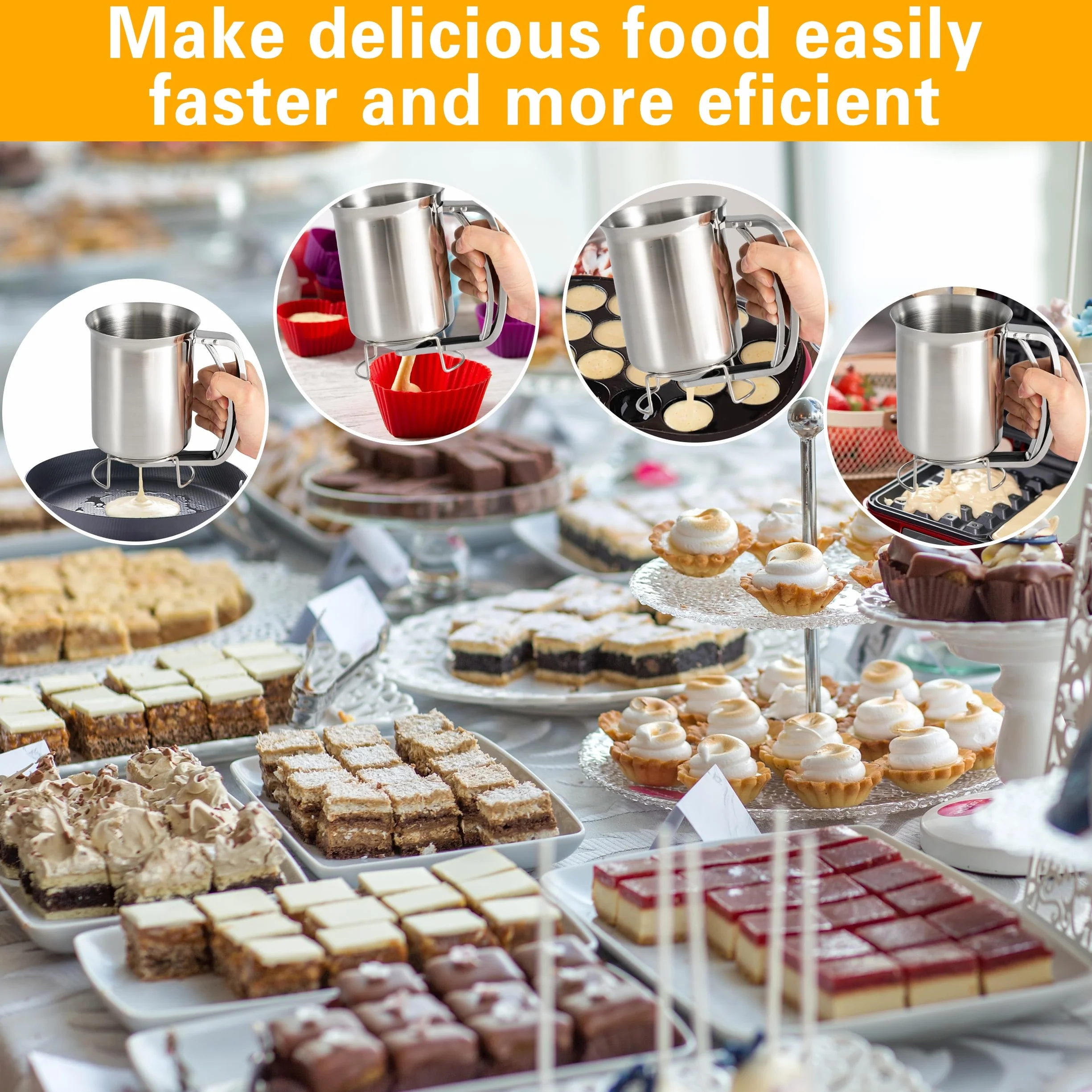 GIBOHOM Dispensador de Masa, 800 ml Acero Inoxidable para Tartas, Dispensador Masa Repostería, Dispensador Masa Crepes para Tortitas Cupcakes