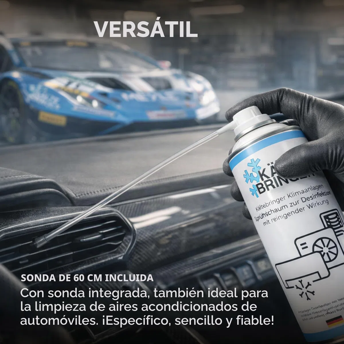 Kältebringer Limpiador de aire acondicionado espuma 400 ml – Desinfección para splitgerät o coche coche – con sonda de 60 cm – Limpiador de aire acondicionado multiusos elimina olores y bacterias