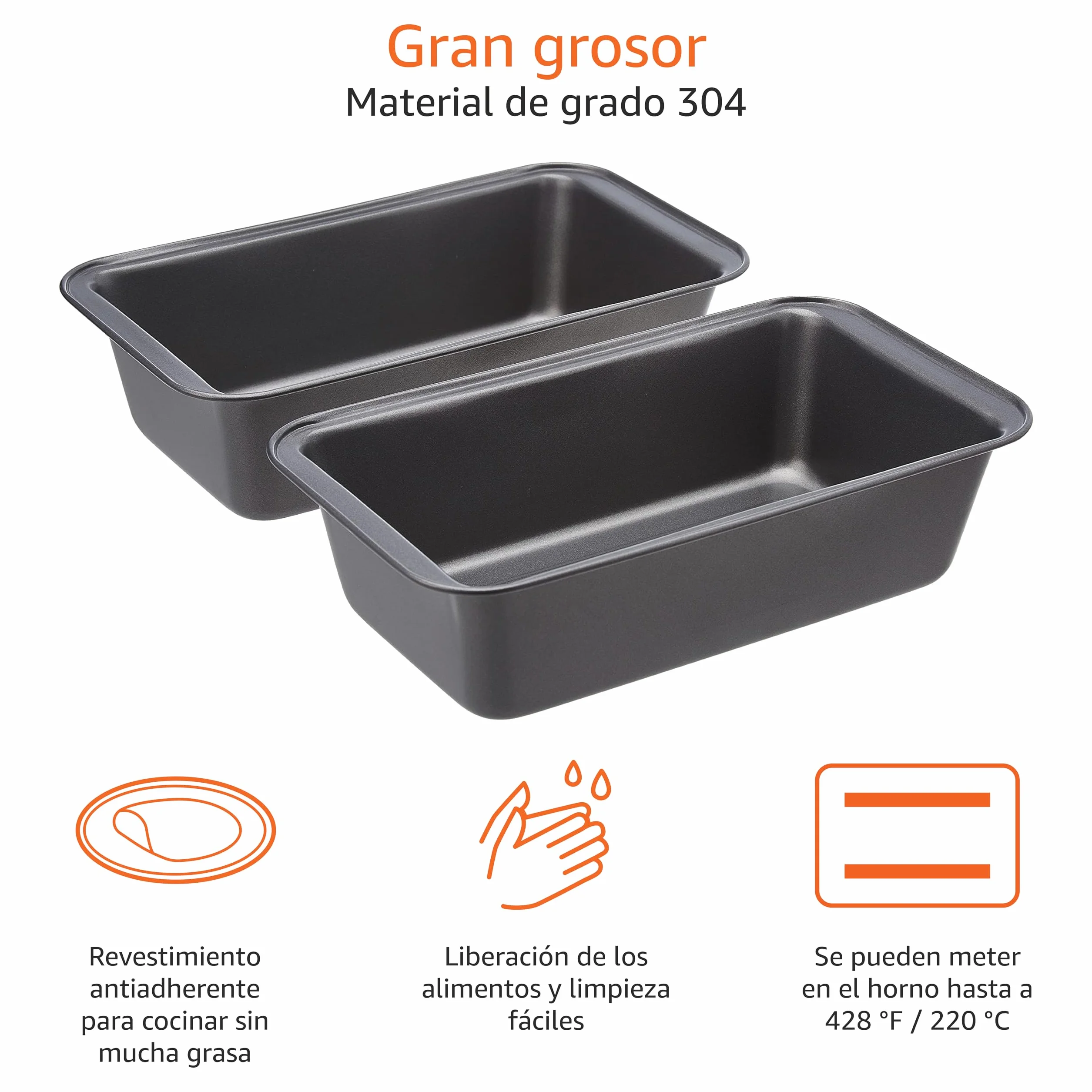 Amazon Basics Rectangular Molde antiadherente para pan de acero al carbono, 27 x 15 x 7 cm, paquete de 2, Gris