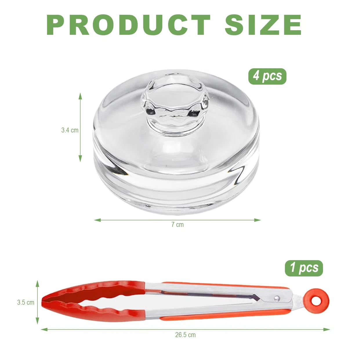 Juego de Pesos de Fermentación: 4 Frascos de Vidrio (7cm) y 1 Pinzas de Silicona Roja para Chucrut, Kimchi y Verduras | Peso Fermentación Conservas