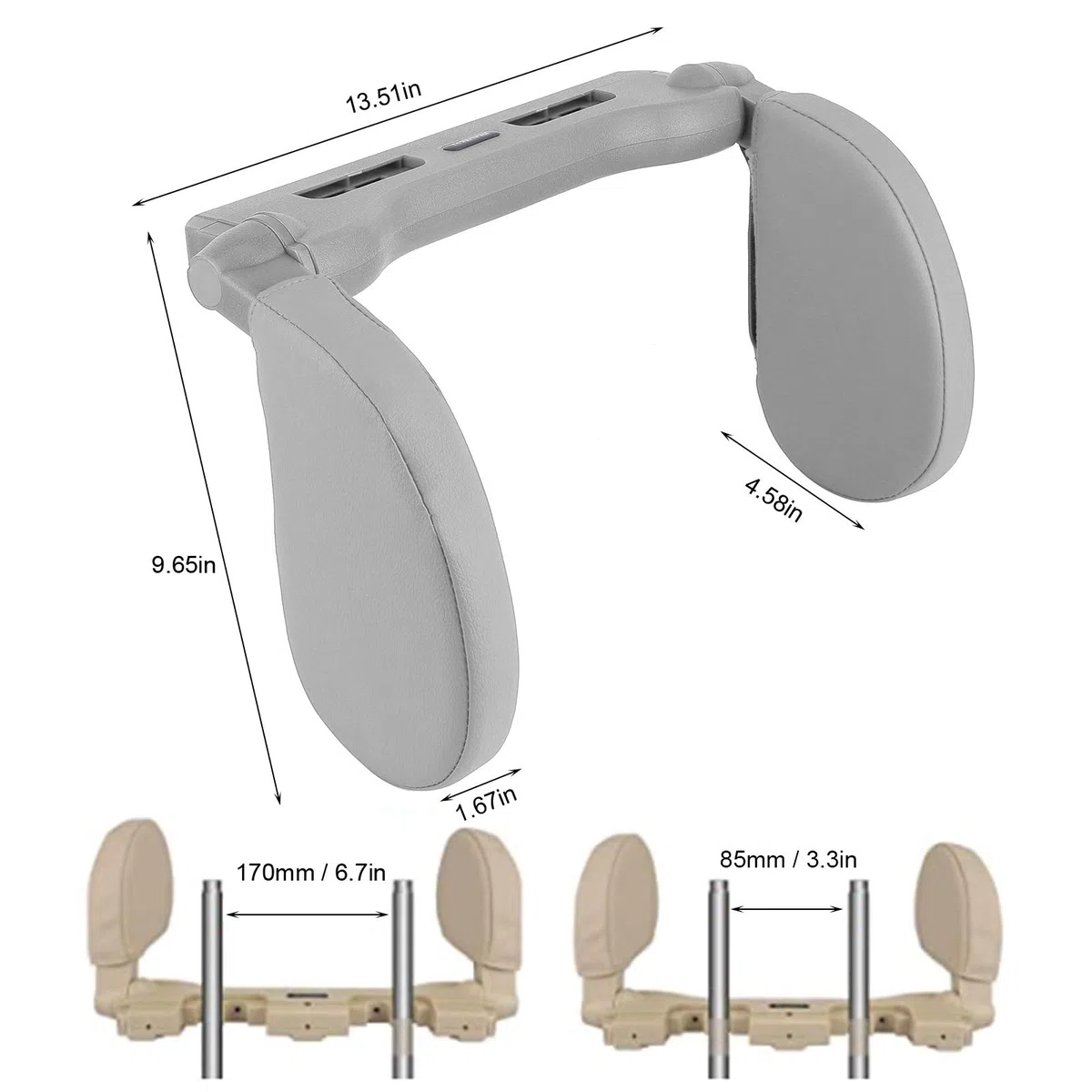 Reposacabezas de Asiento de Coche, Almohada de Cuello de Coche Ajustable de 180 Grados, Suave para Soporte de Cuello Y Cabeza de Coche Niños Adultos(Gris)