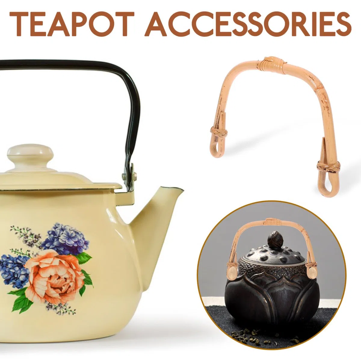 Amosfun Jarra de repuesto con asa de ratán, mango antiquemaduras en forma de U, para jarras de cerámica con un patrón marrón único, ideal para jarras y más