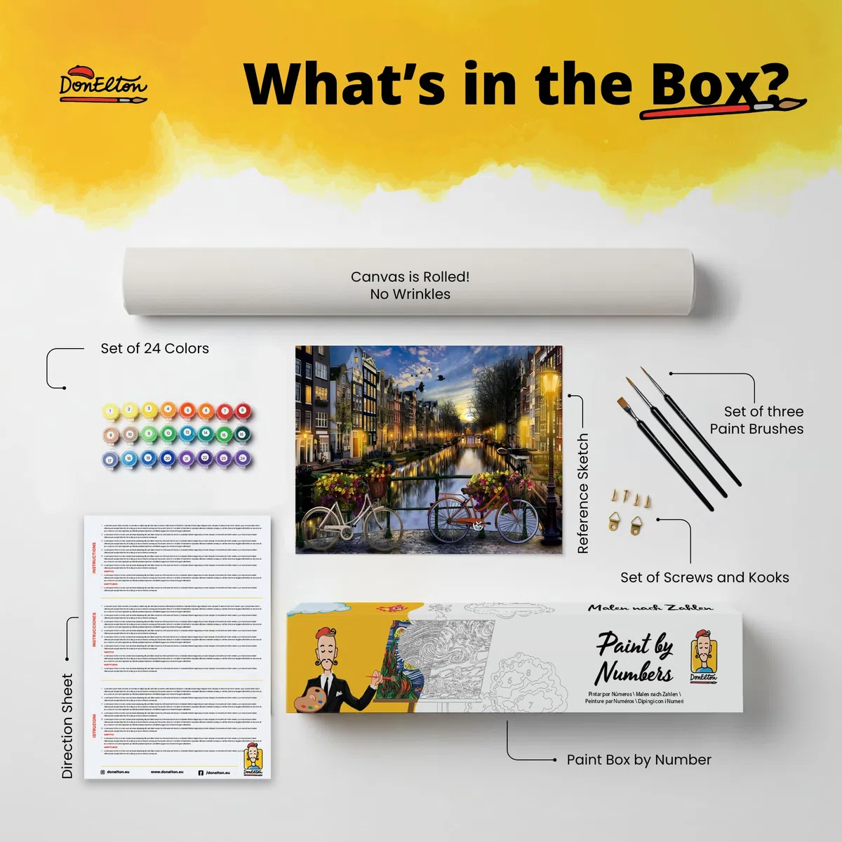 DonElton Pintar por Números para adultos Ciudades - 40x50 cm Kits de pintura con Pinceles, colores acrílicos y lienzo de lino, Sin marco - Regalo creativo (Amsterdam)