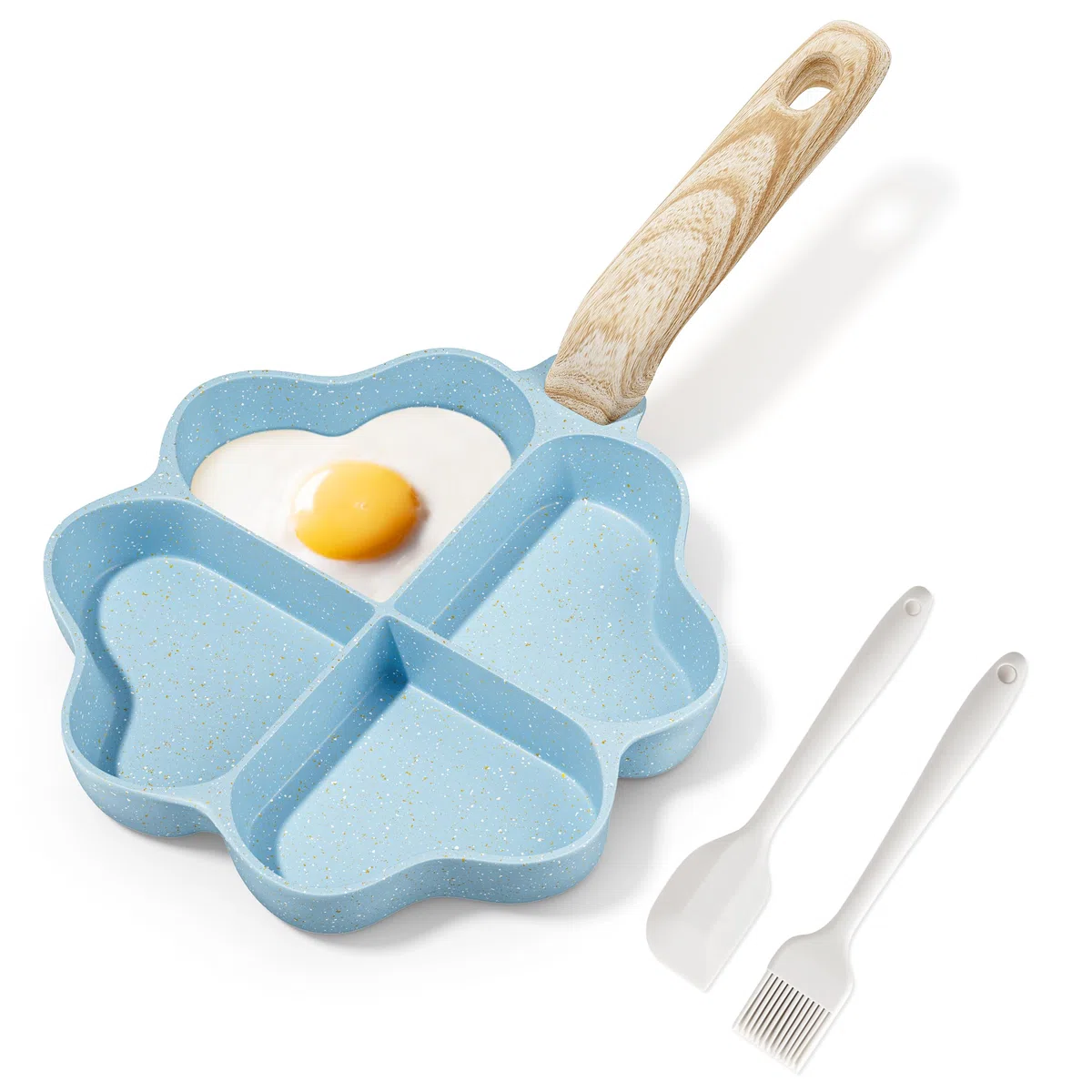 RIOVARM Antiadherente Sartenes para tortilla Inducción Sartén para huevos 4 agujeros En forma de corazón Sartén tortilla Granito Sartenes pequeñas sin PFOA Saludable Tortita Sarten para el desayuno