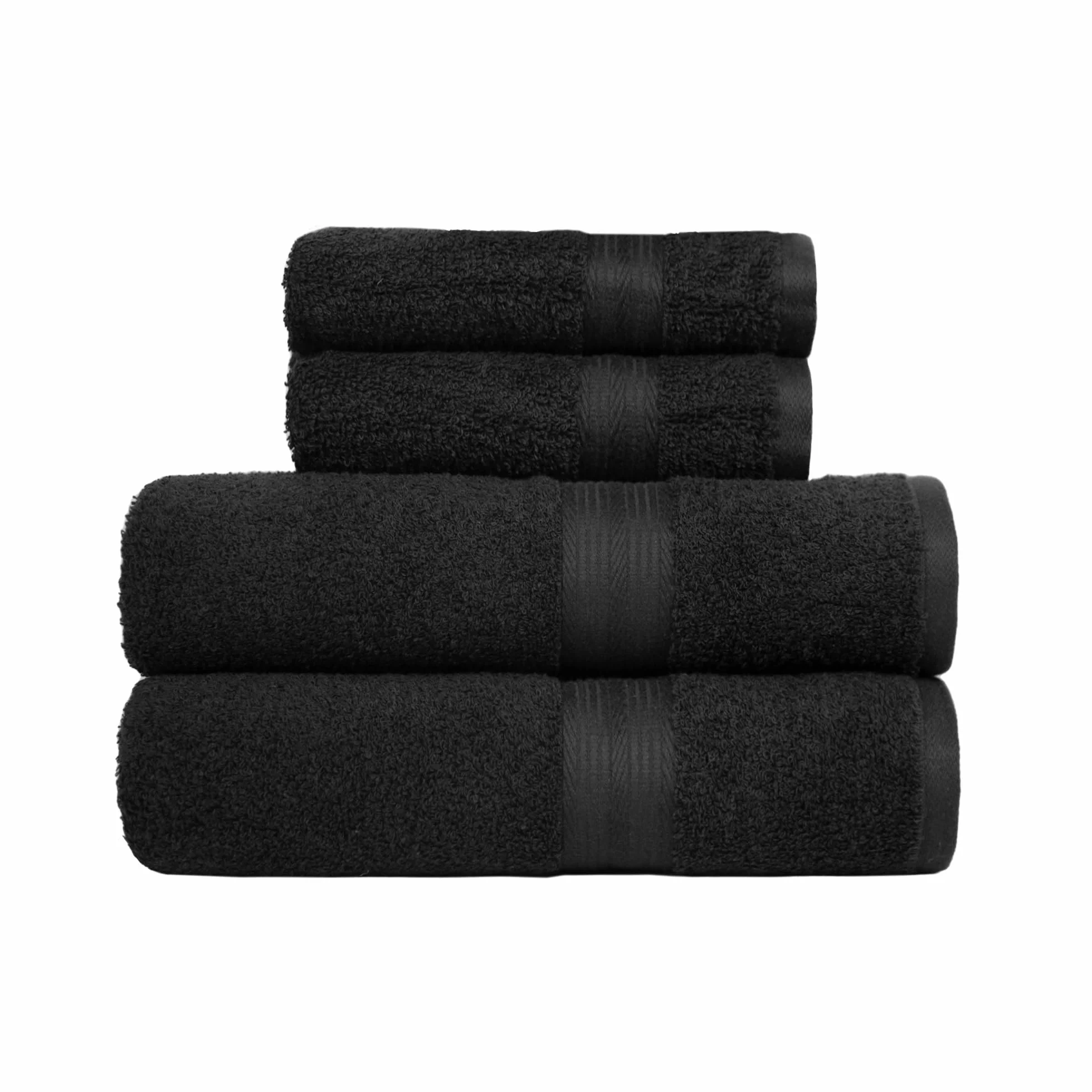 Amazon Basics Juego Toallas Baño Completo 100% Algodón 2 Toallas Baño + 2 Mano, Negro, Pack 4 Unidades