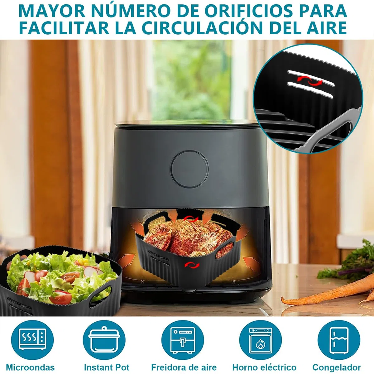 21CM Molde Silicona Freidora de Aire, 2PCS Cuadrado Accesorios Freidoras de Aire para COSORI 5,5L 4,7L, Cecotec 6L, 5,5L, Reutilizable Accesorios Freidora sin Aceite en lugar de Papel de Horno