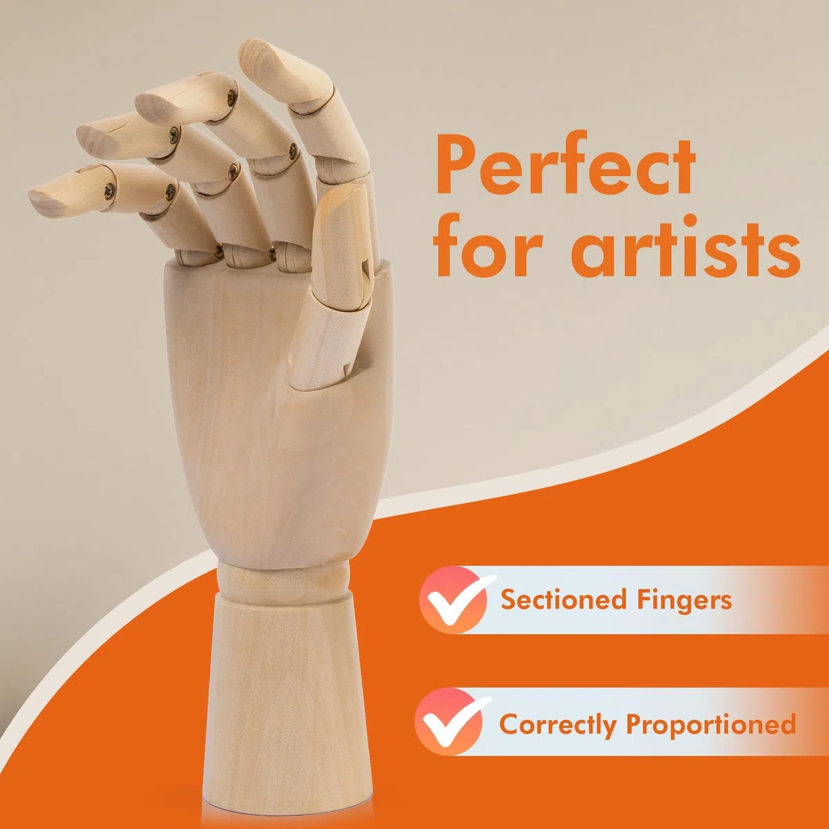 Mano de Madera Artística, Maniquí de Madera, Proporro de Mano en Movimiento para Exhibición de Joyería, Dibujo y Pintura (25 cm, Mano Derecha)