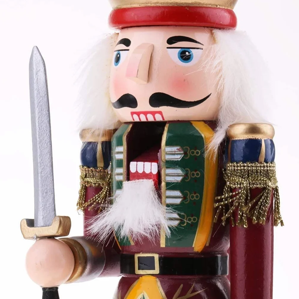 KAHEIGN 2 Piezas Soldados de Cascanueces de Madera, 2 Estilo 30CM Figuras de Cascanueces Tradicionale de Navidad Soldado Pintado de Madera de Pino de Primera Calidad por Decoración (Tambor & Espada)