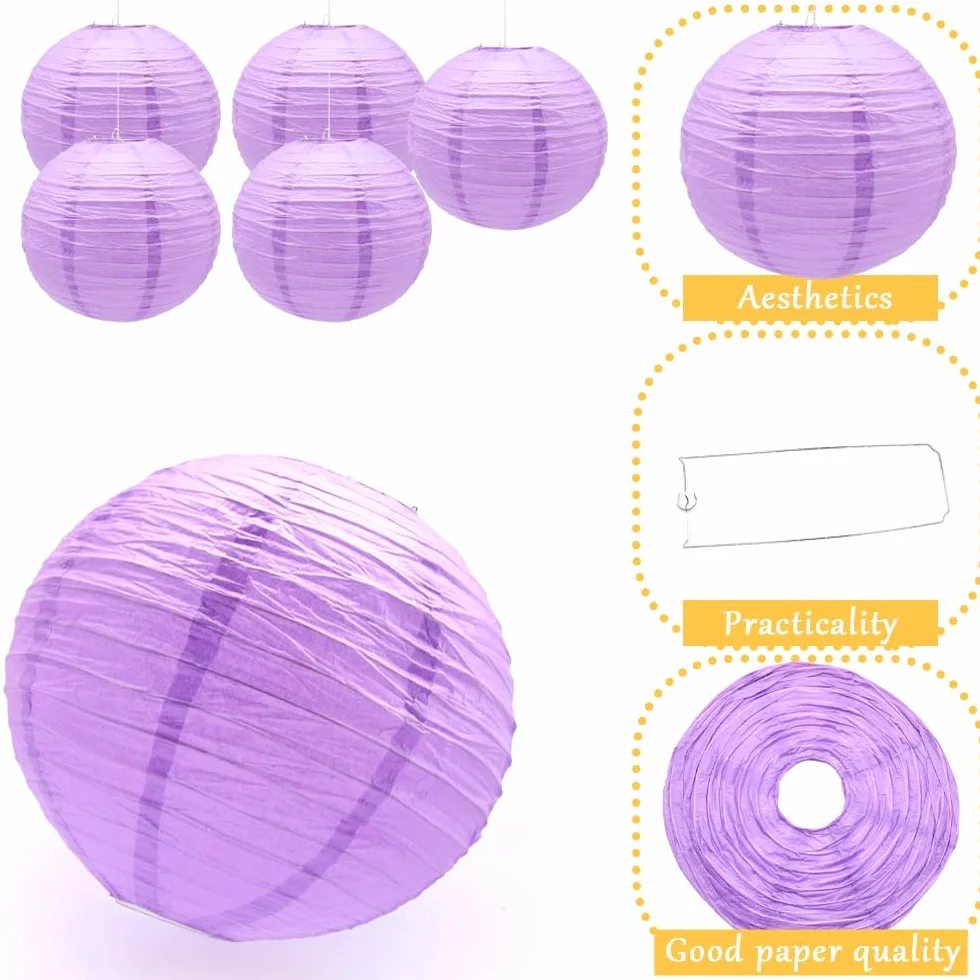 6 farolillos de papel de 30 cm redondos para colgar de papel, farolillos de papel para decorar luces y decoraciones para bodas, cumpleaños, diámetro (ZDL/Purple)