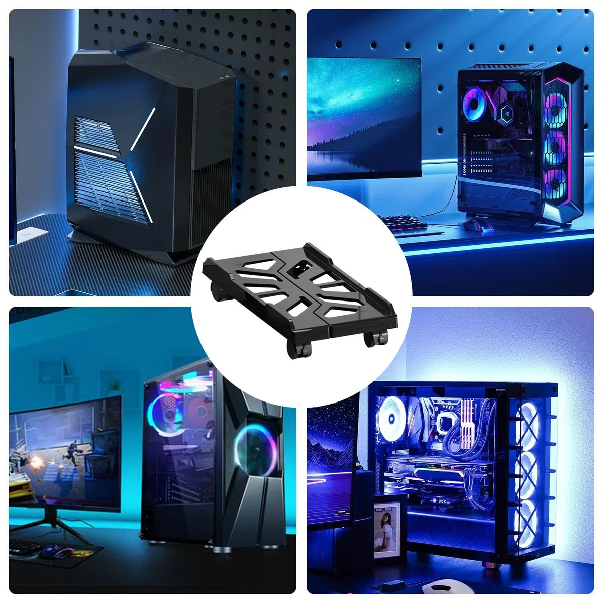 Soporte para PC para Piso,Soporte para PC para Alfombra - Soporte móvil para CPU con 4 Ruedas - Carro de Piso rodante para computadora, Accesorios para Soporte de CPU Debajo del Escritorio